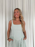 Square Neck Basque Waist Dress