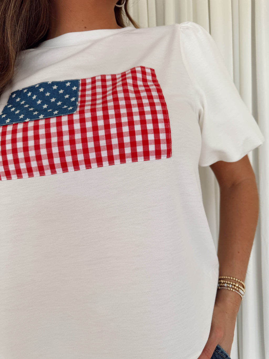 American Flag Patch Knit Top
