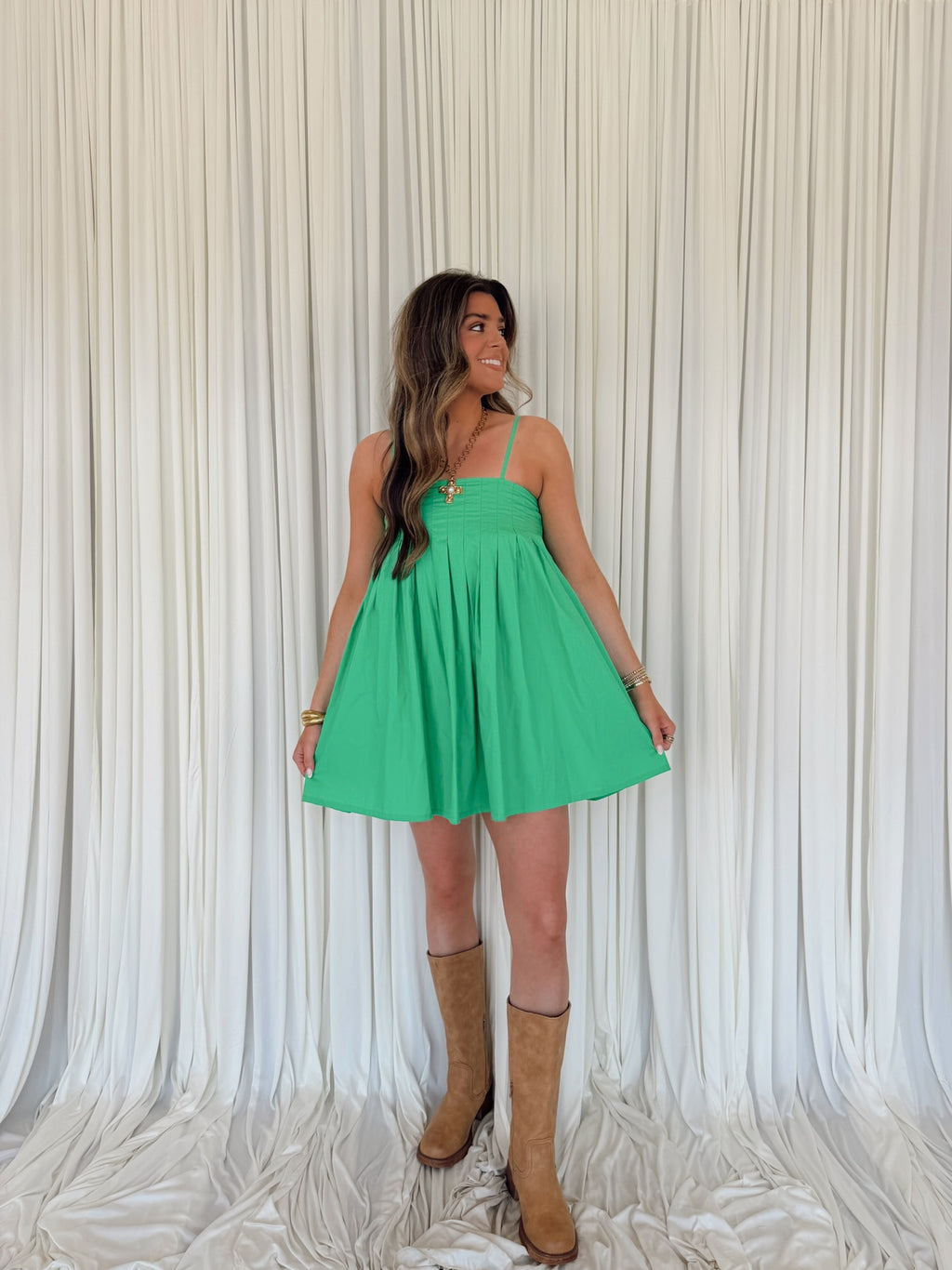 Pleated Strap Mini Dress