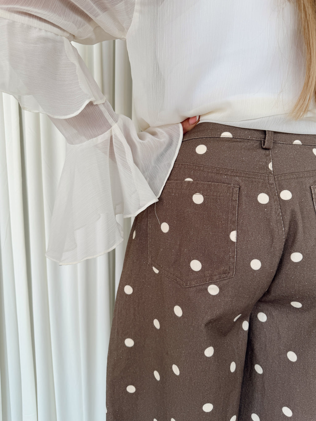 Polka Dot Printed Denim Pants