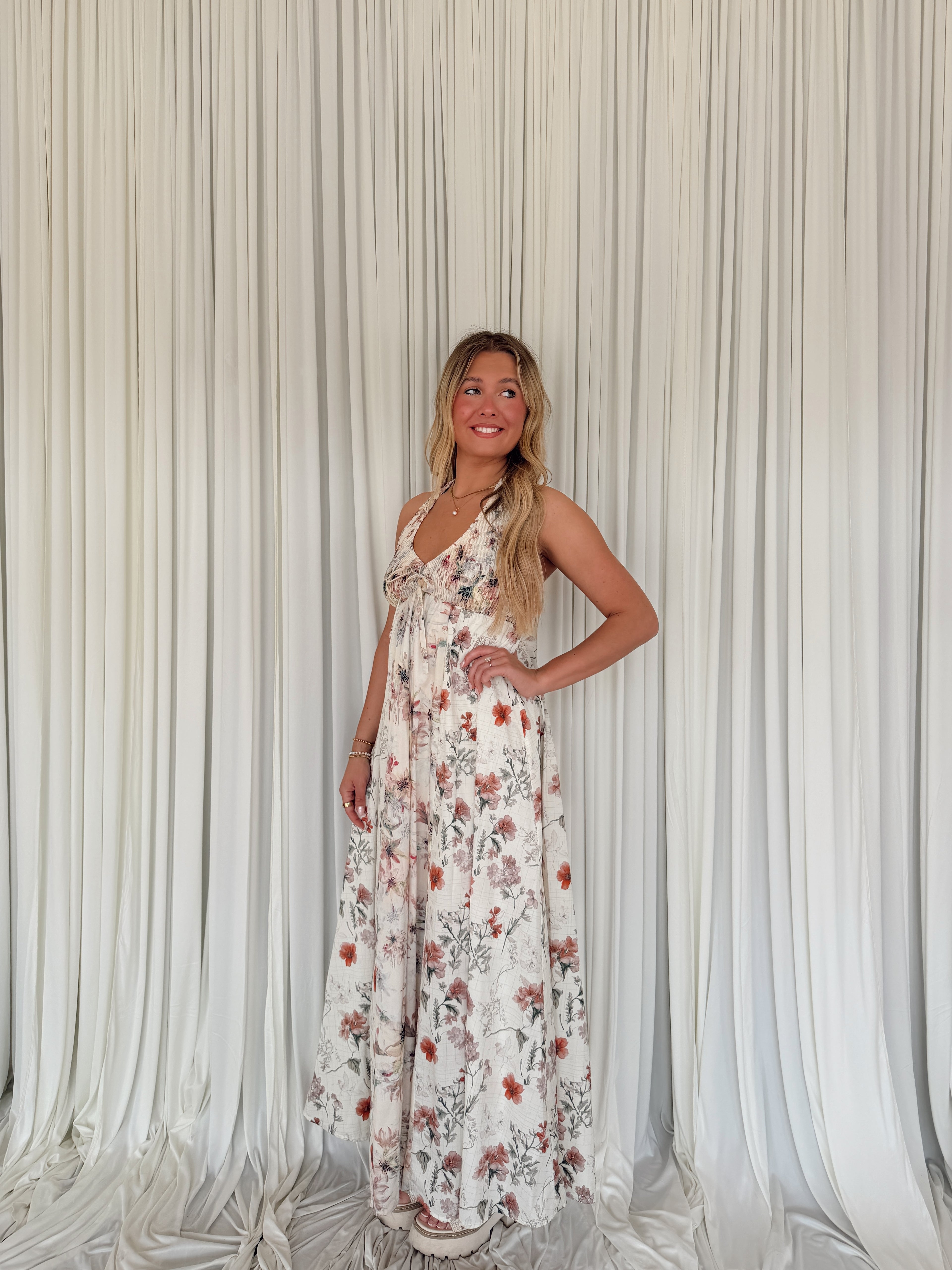 Floral Smocked Halter Maxi Dress