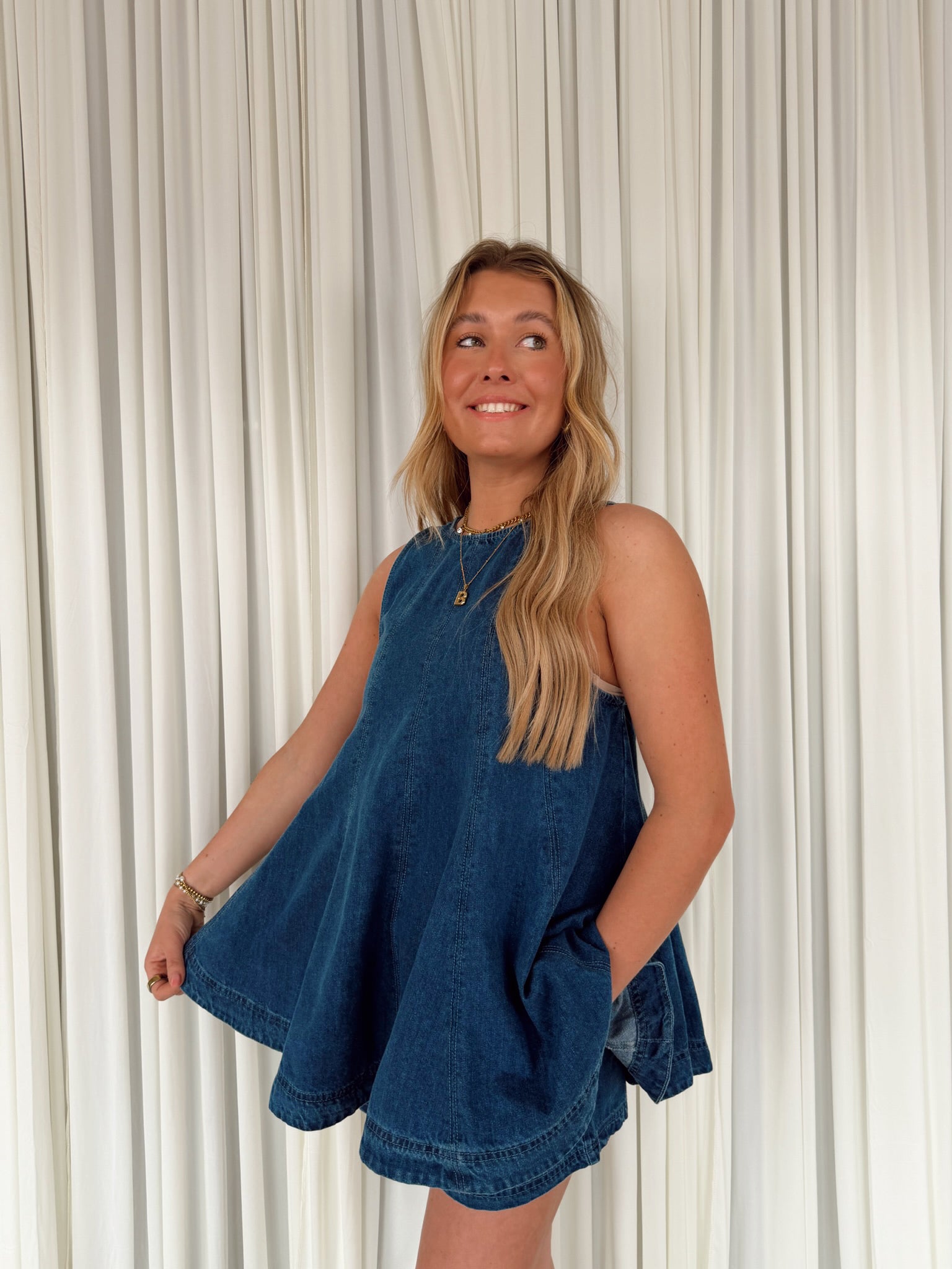 Sleeveless Flared Top  - Dark Denim