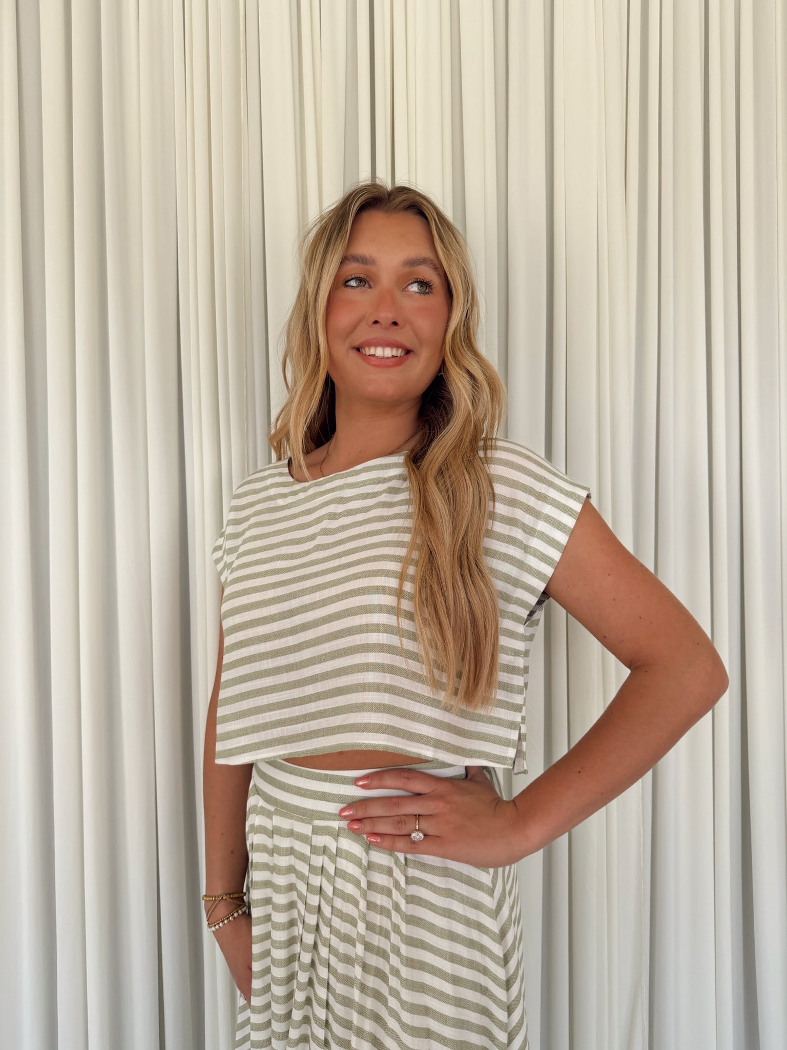 Stripe Boat Neck Boxy Crop Top