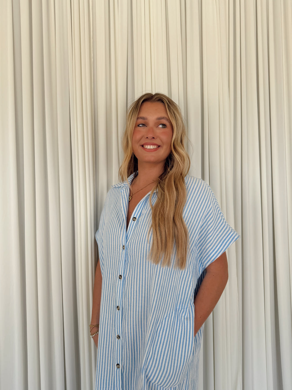 MS1314D-BGS Stripe Shirt Dress