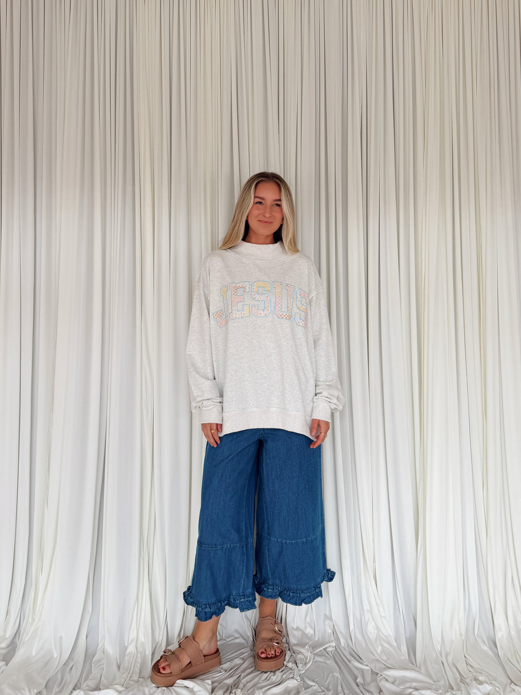 Denim Ruffle Bottom Pants