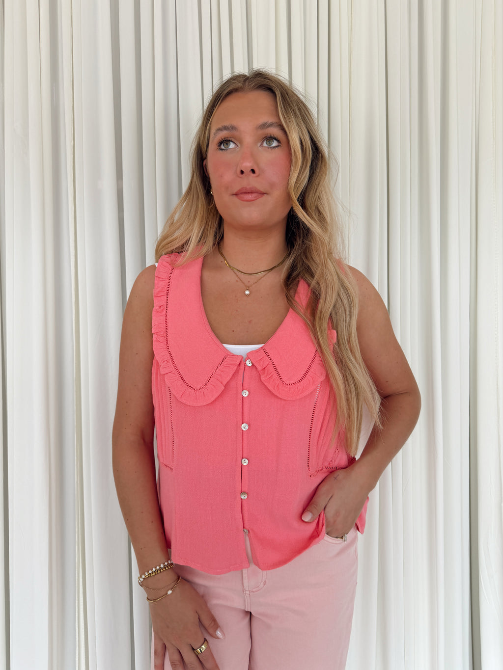 Ruffle Collared Tank Blouse