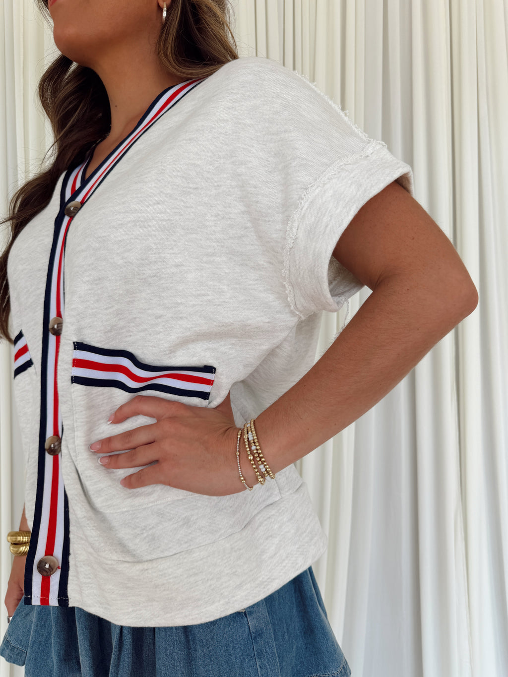 T2578 Striped Oversized Cardigan Top