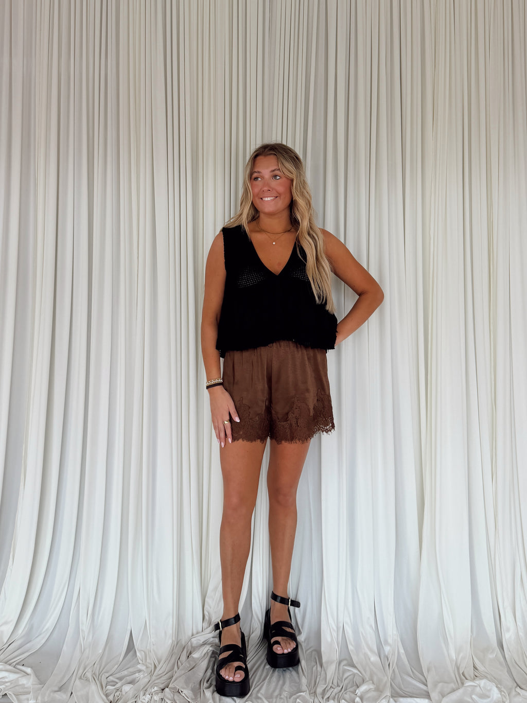 Elastic Waist Shorts with Lace