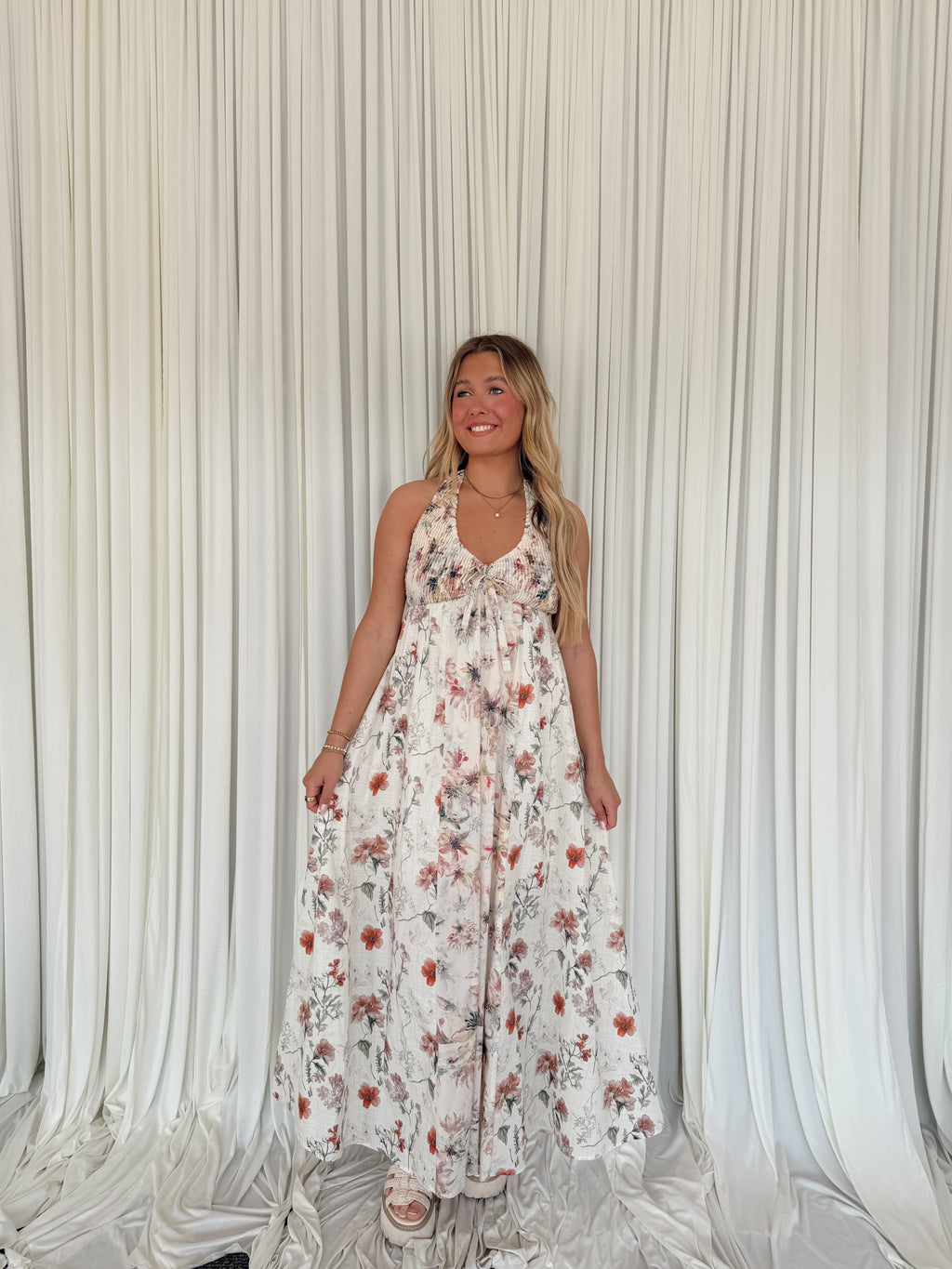 Floral Smocked Halter Maxi Dress