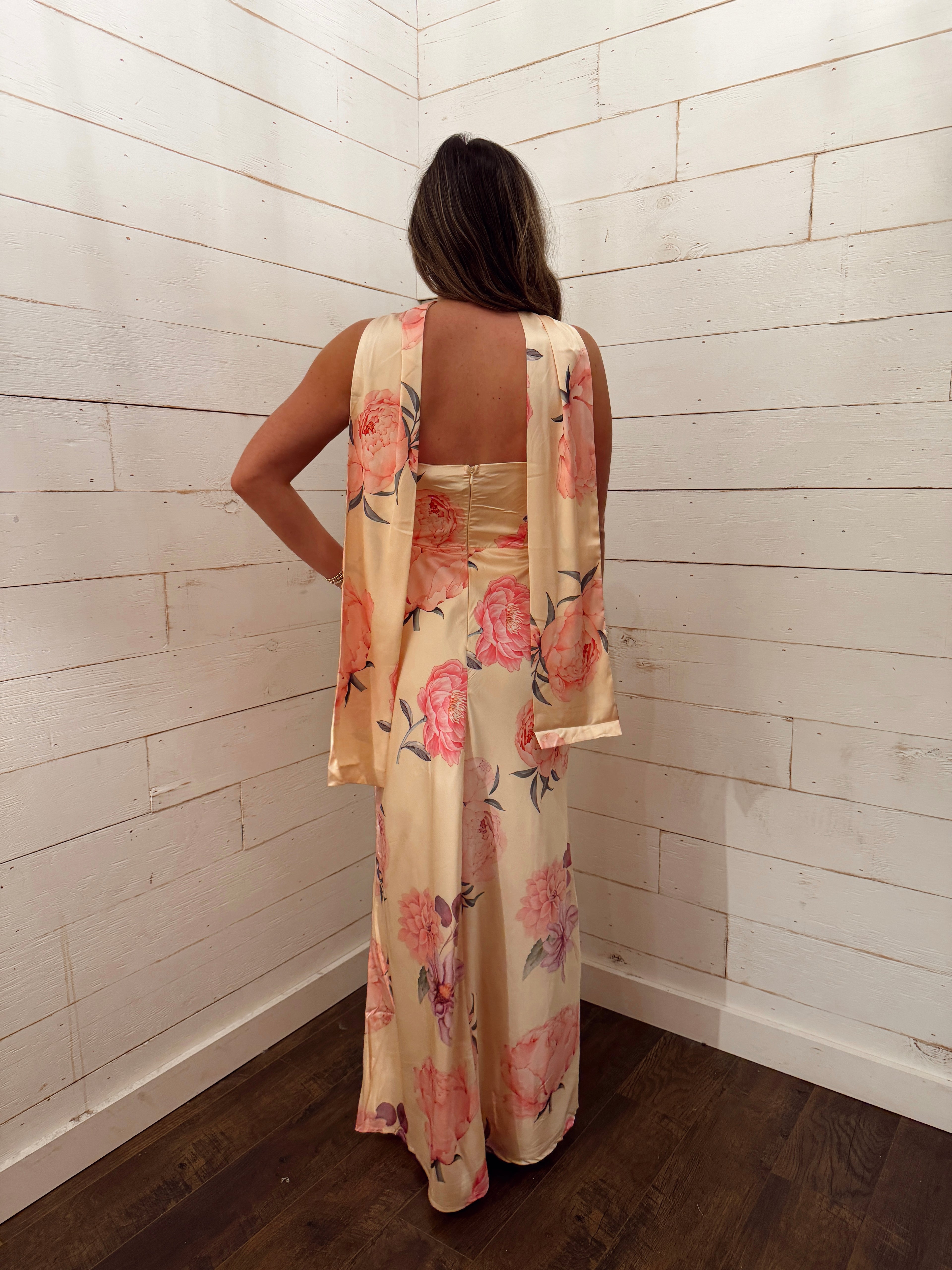 Strapless Maxi Dress with Neck Scarf