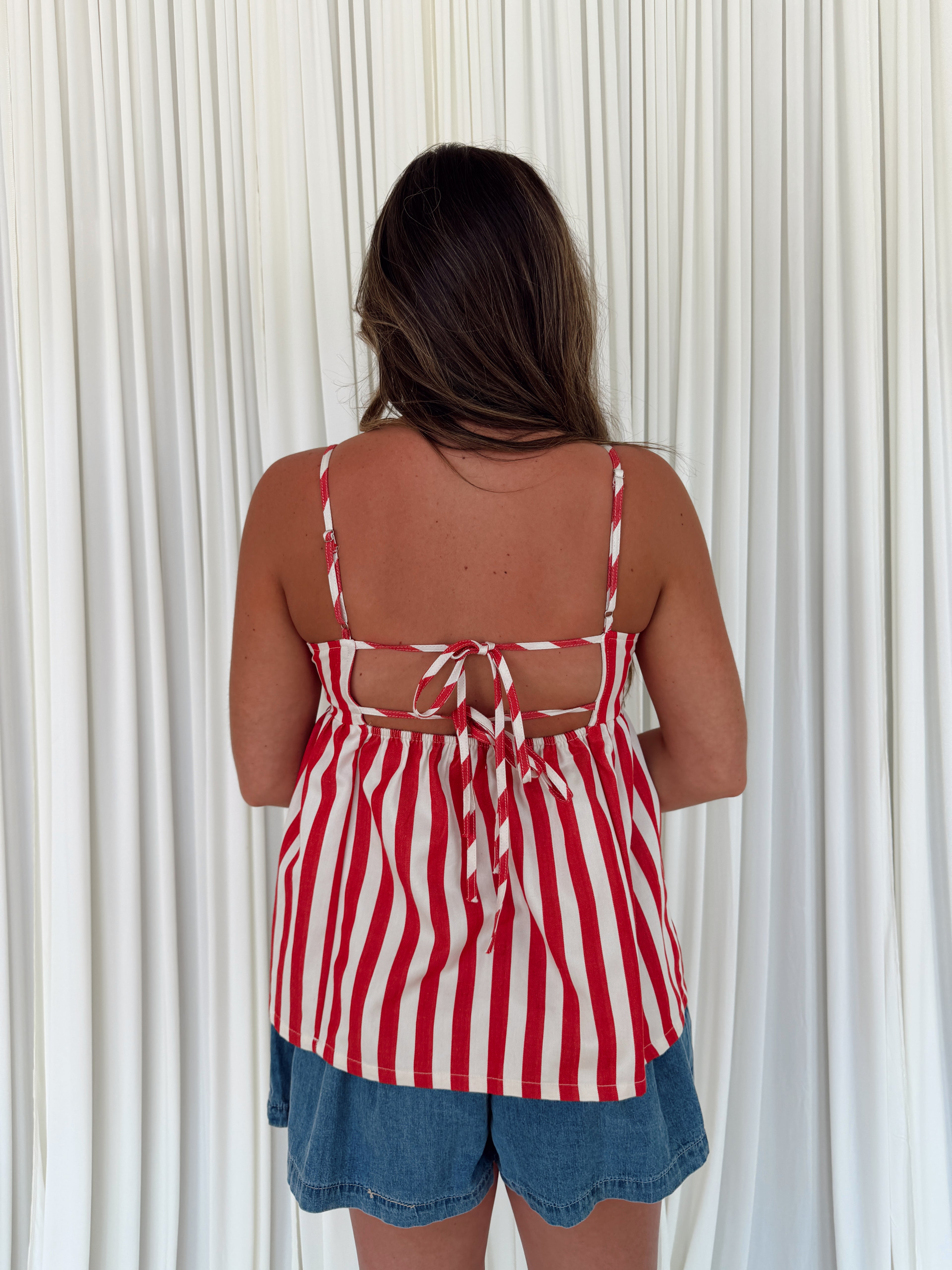 Stripe Gathered Side Detail Top