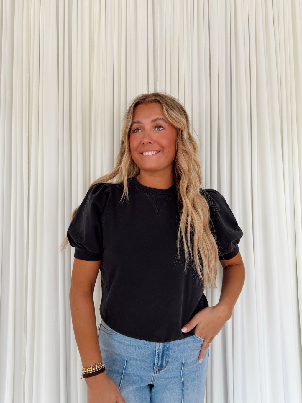 Puff Sleeve Crew Neck Top