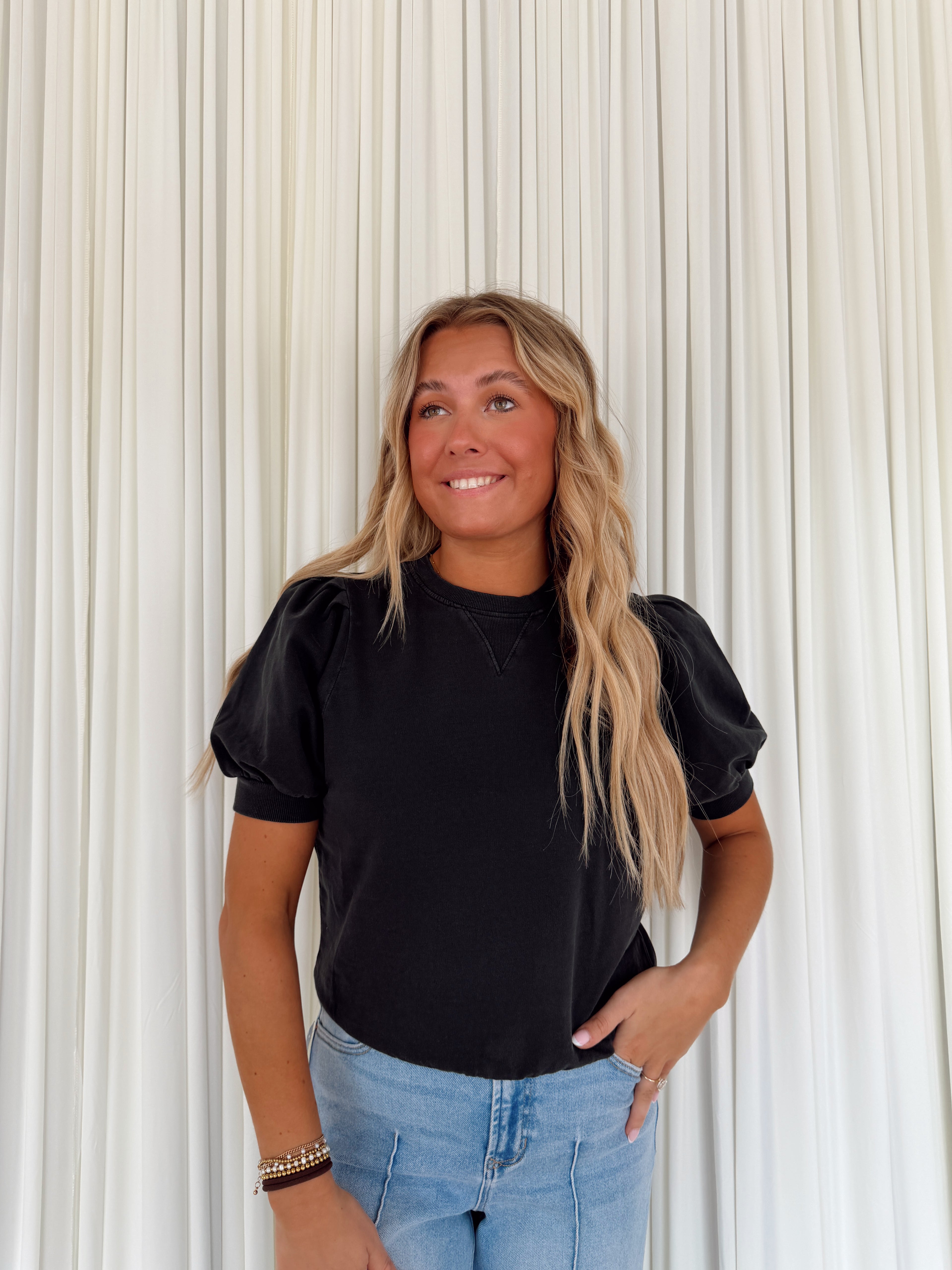 Puff Sleeve Crew Neck Top
