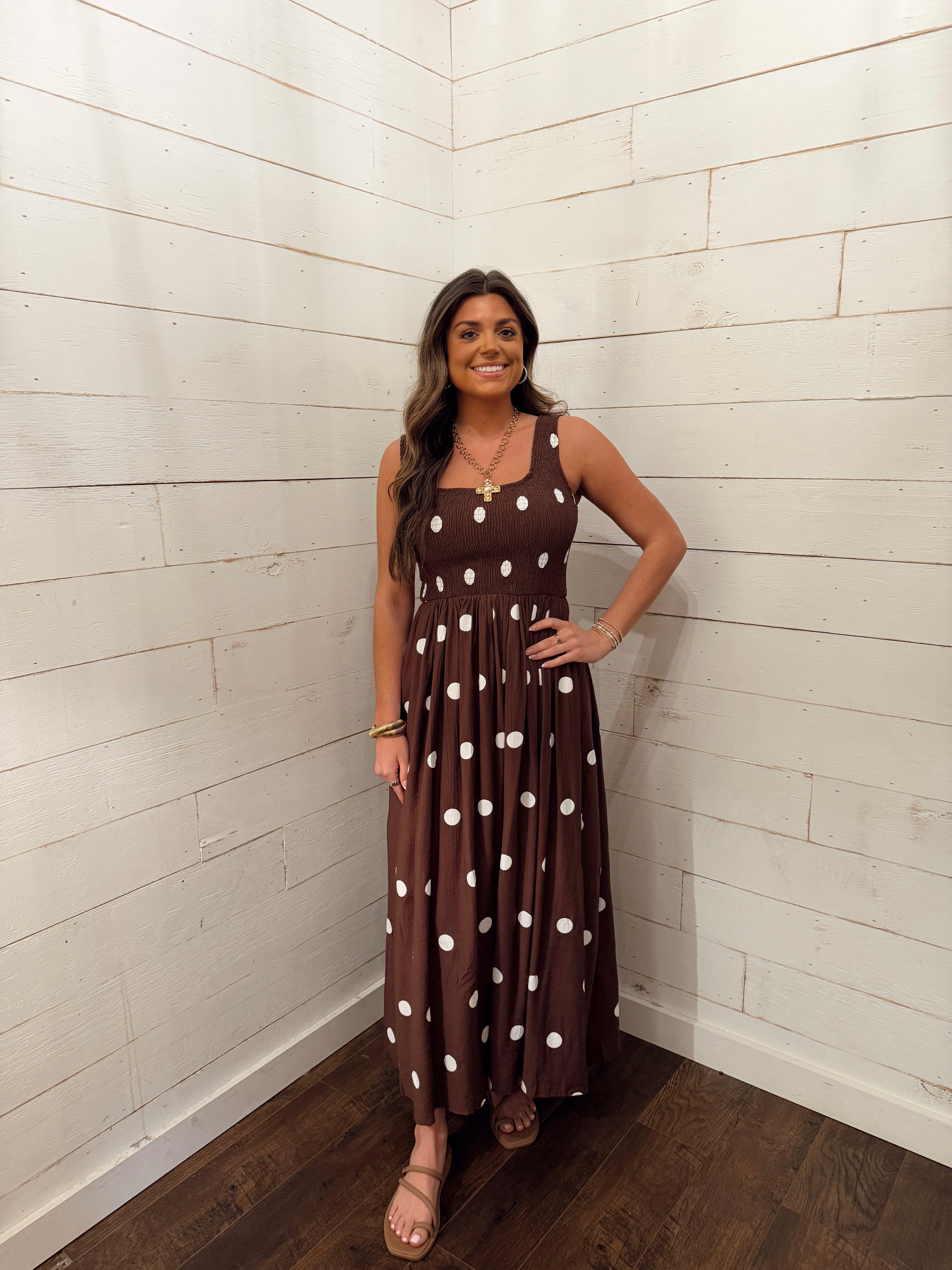 Polka Dot Smocked Maxi Dress