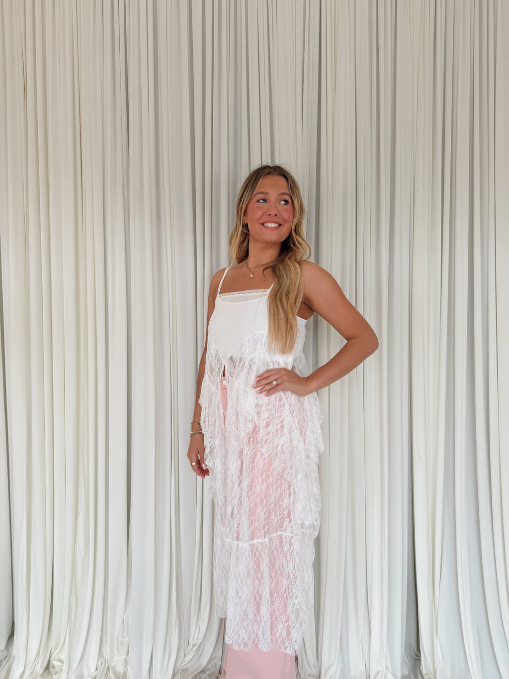 Ruffled Lace Flyaway Maxi Cami Top