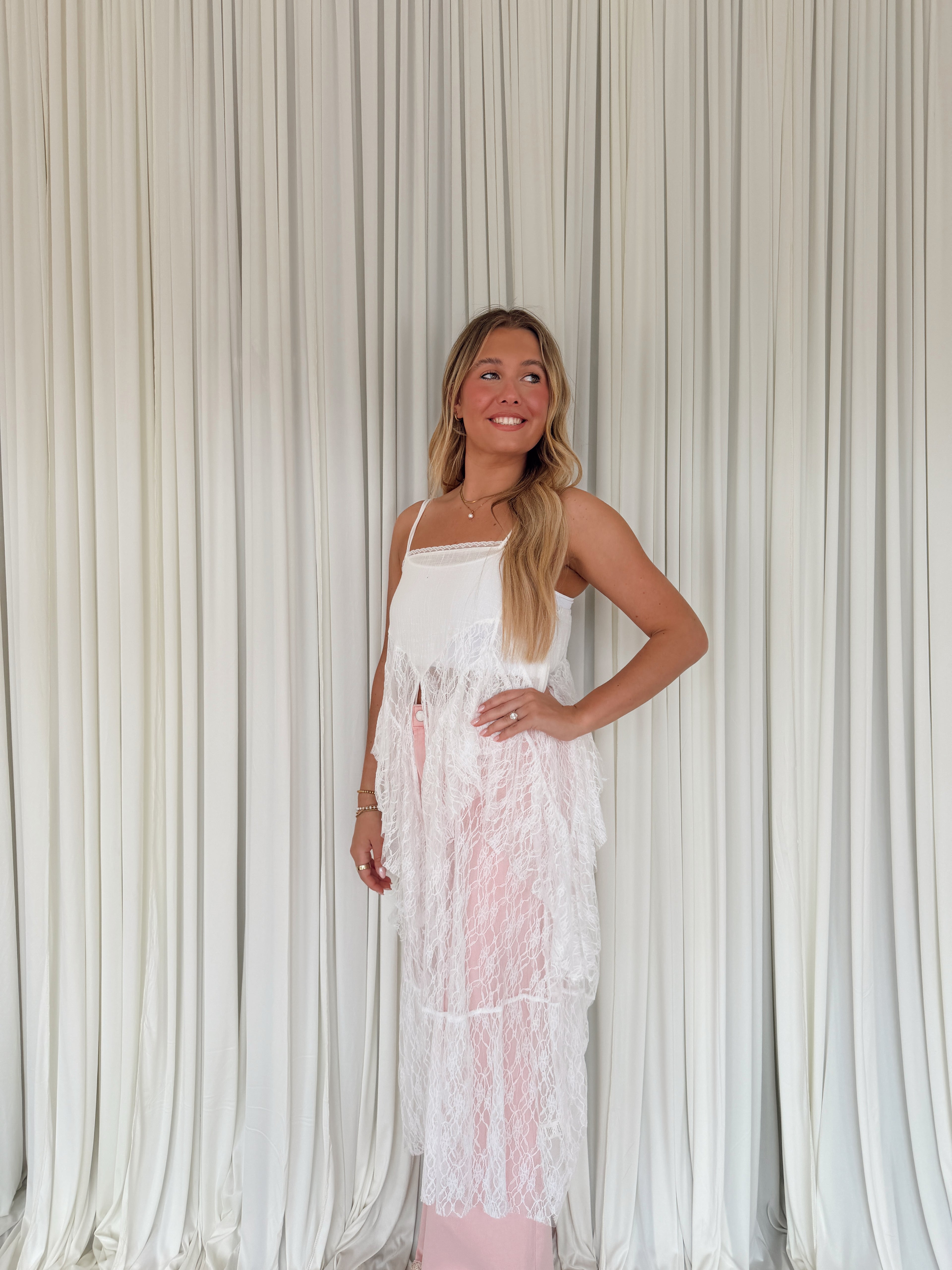 Ruffled Lace Flyaway Maxi Cami Top