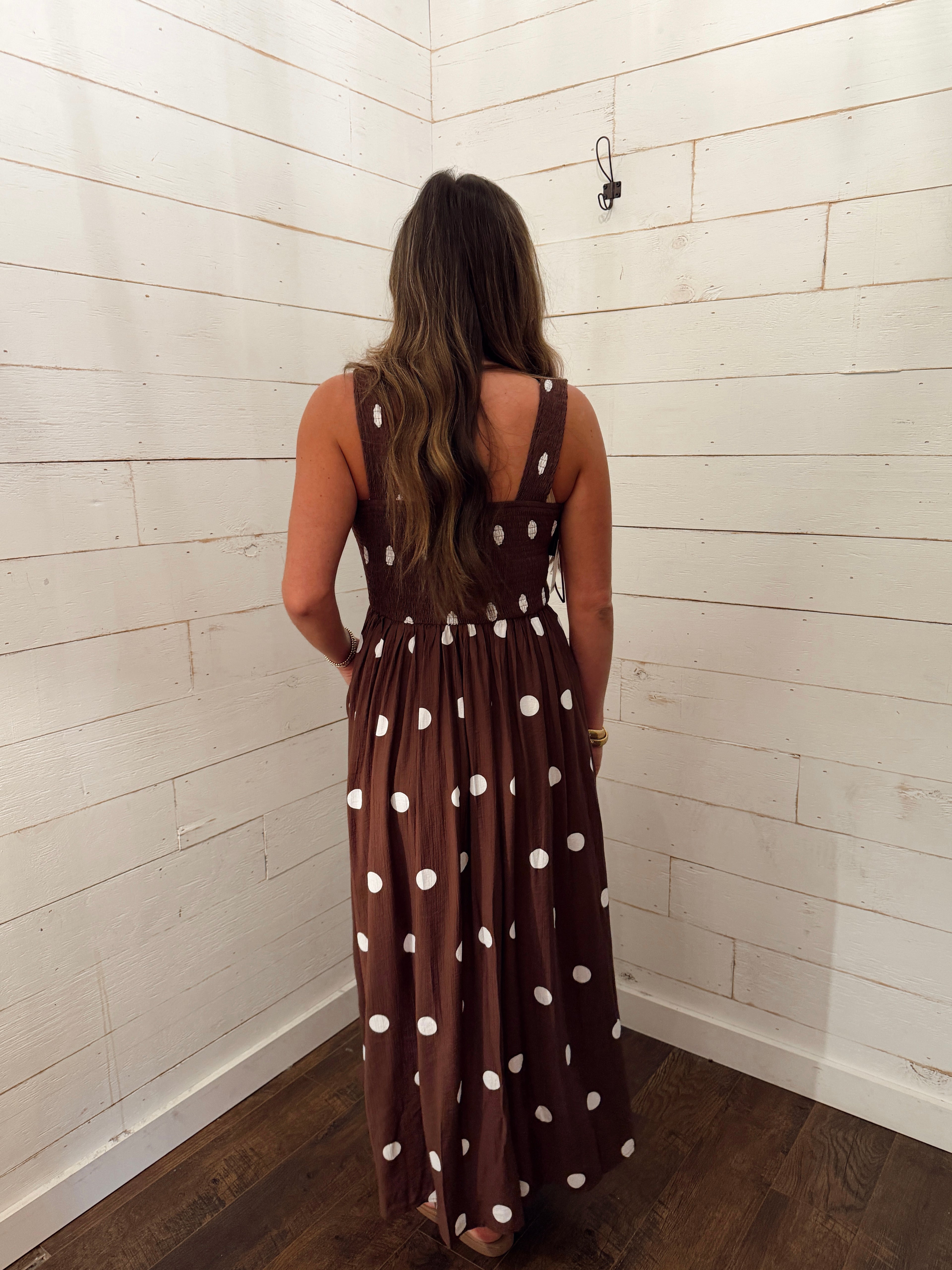 Polka Dot Smocked Maxi Dress