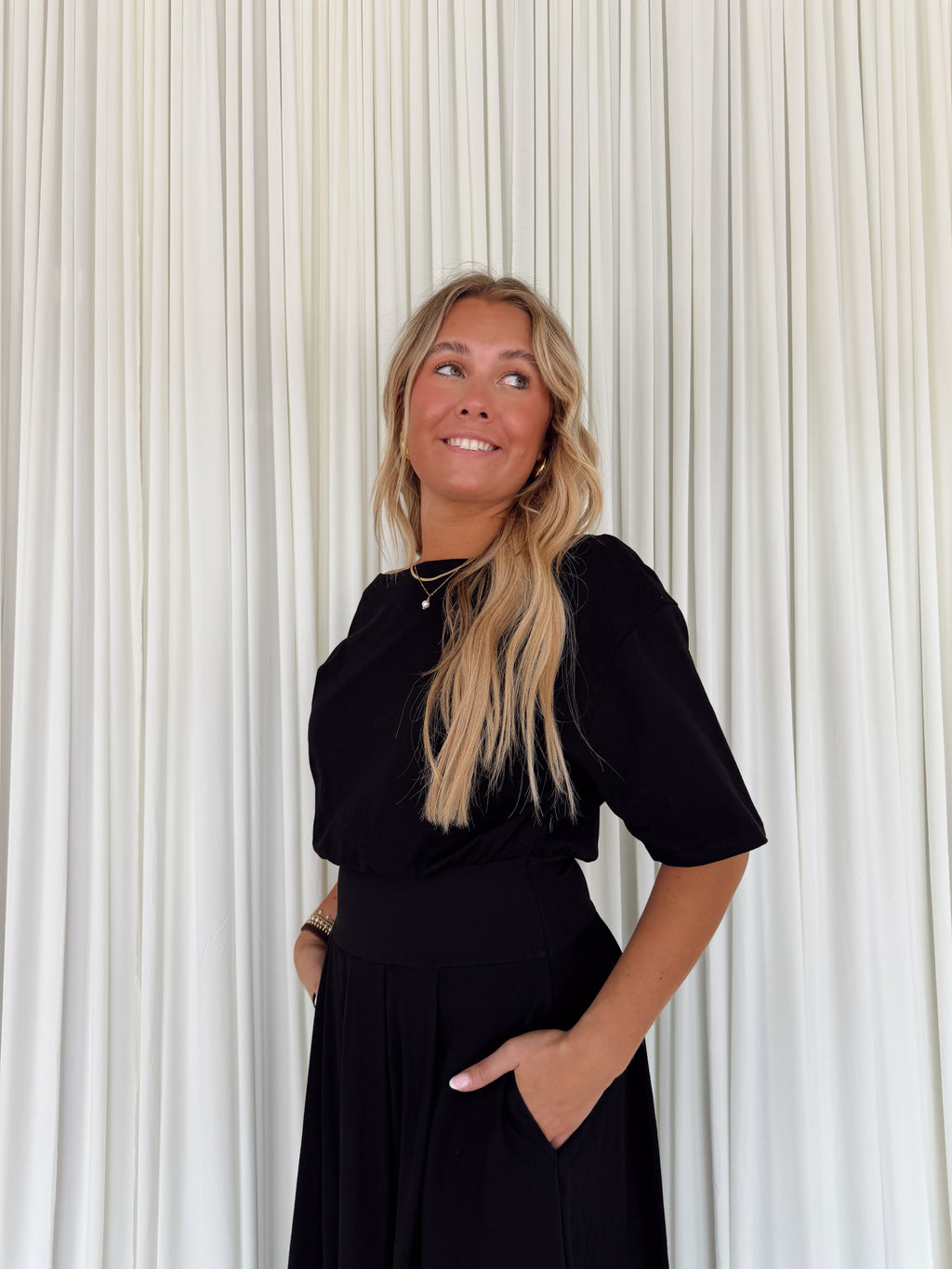 Boatneck Cinch Waist Dress