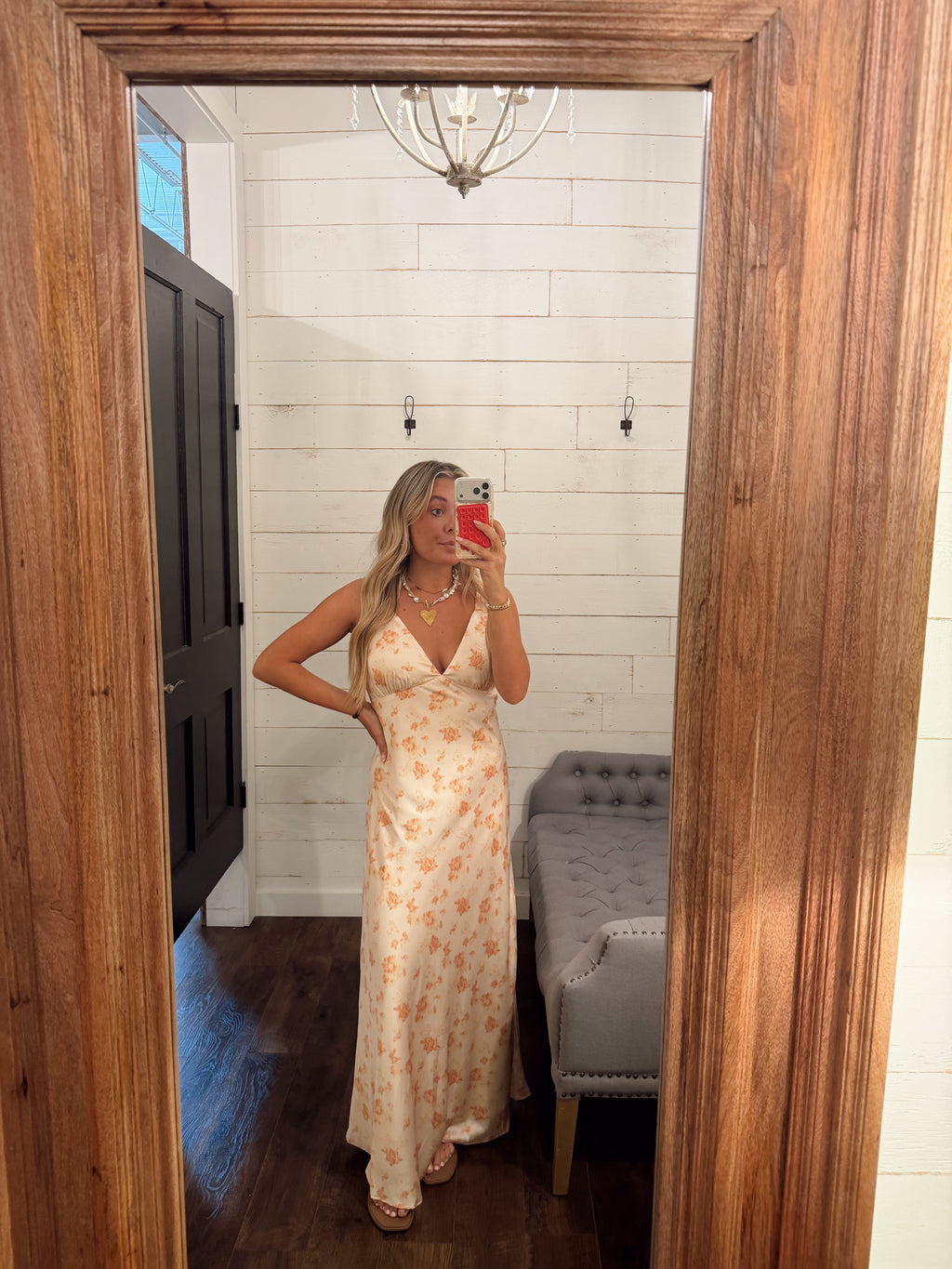 Satin Floral Printed Maxi Dress