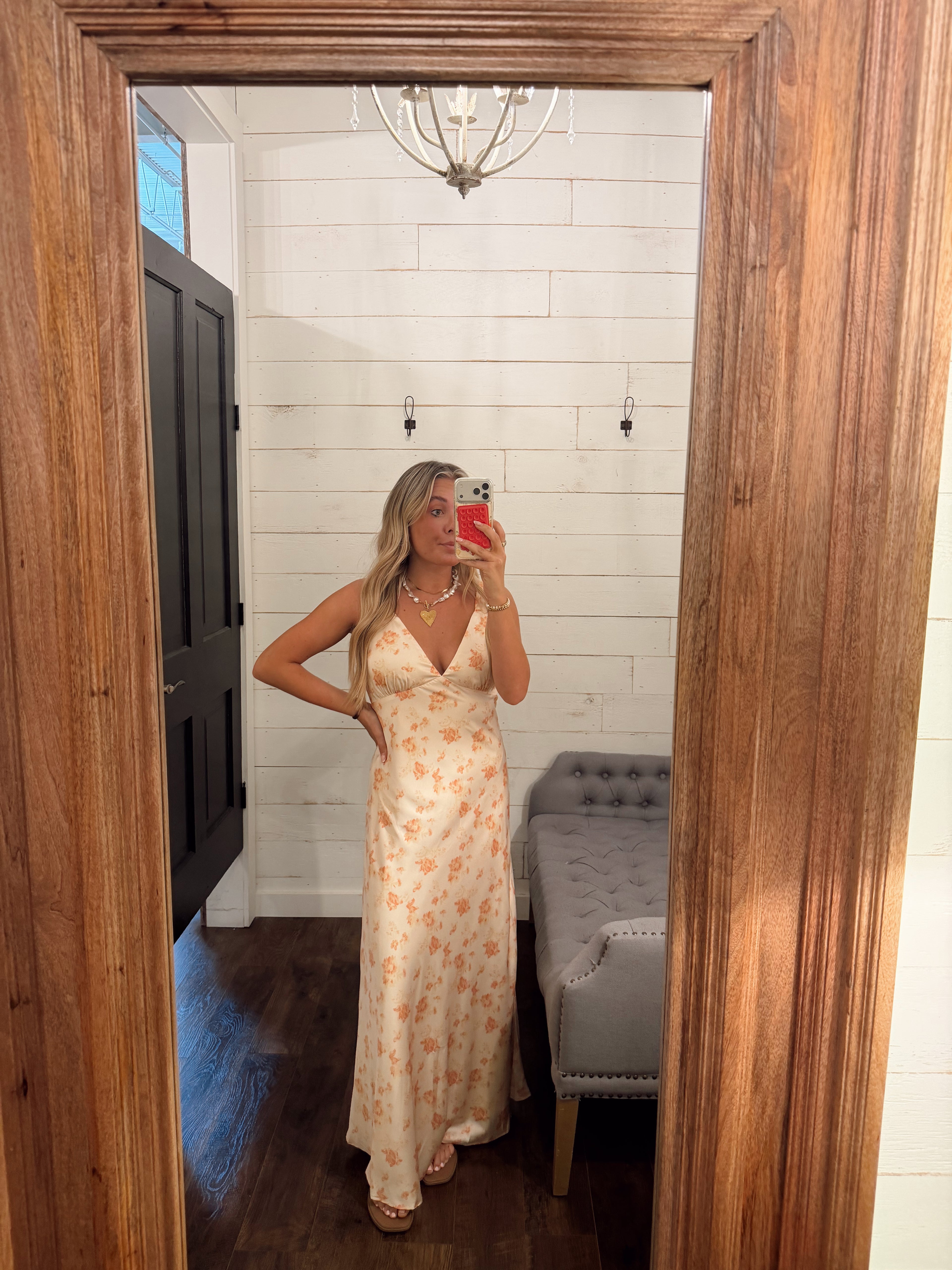 Satin Floral Printed Maxi Dress
