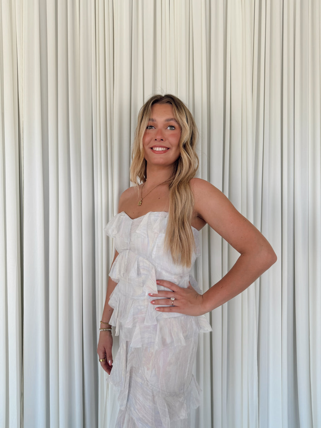 Chiffon Strapless Ruffled Maxi Dress