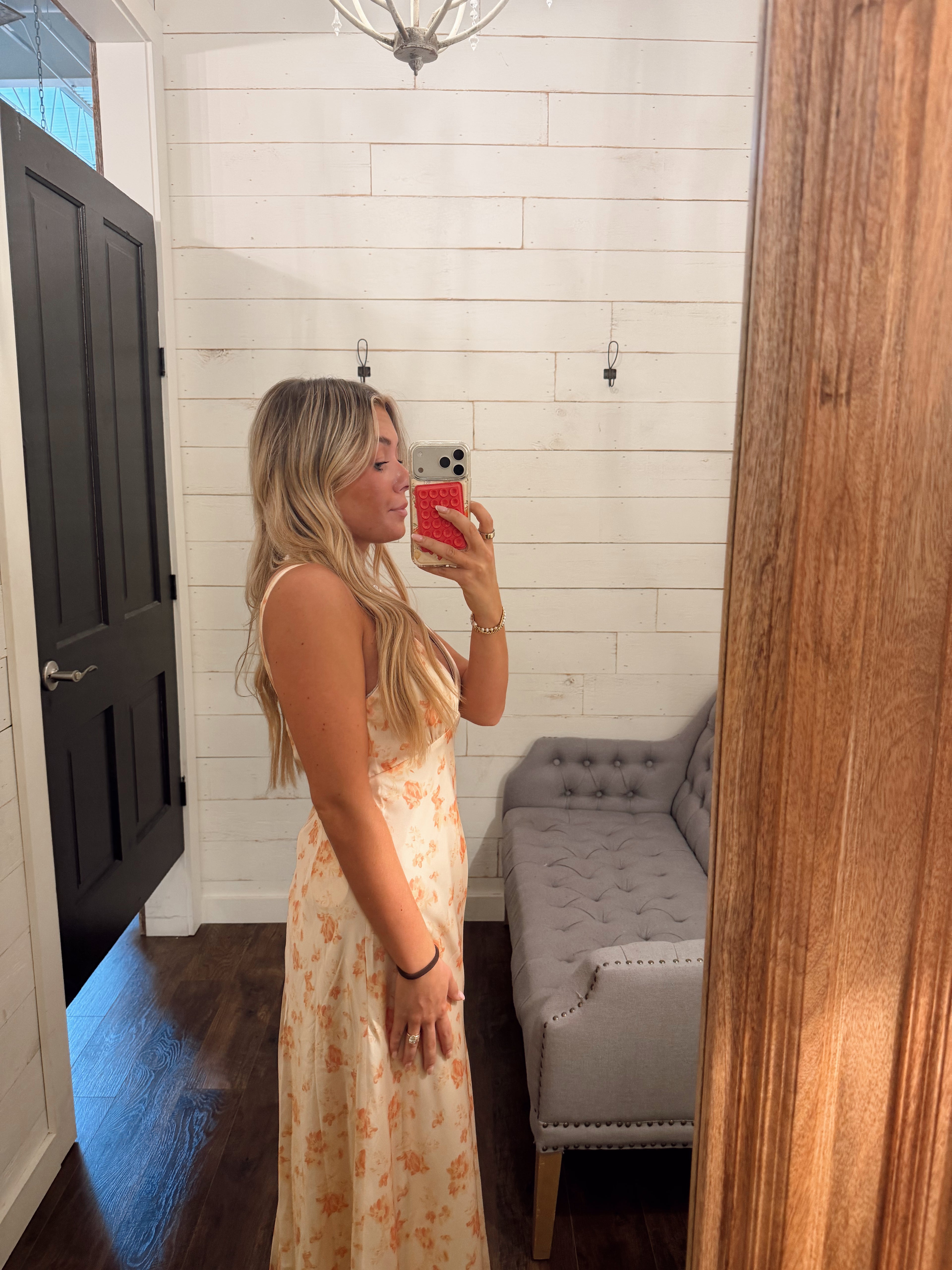 Satin Floral Printed Maxi Dress
