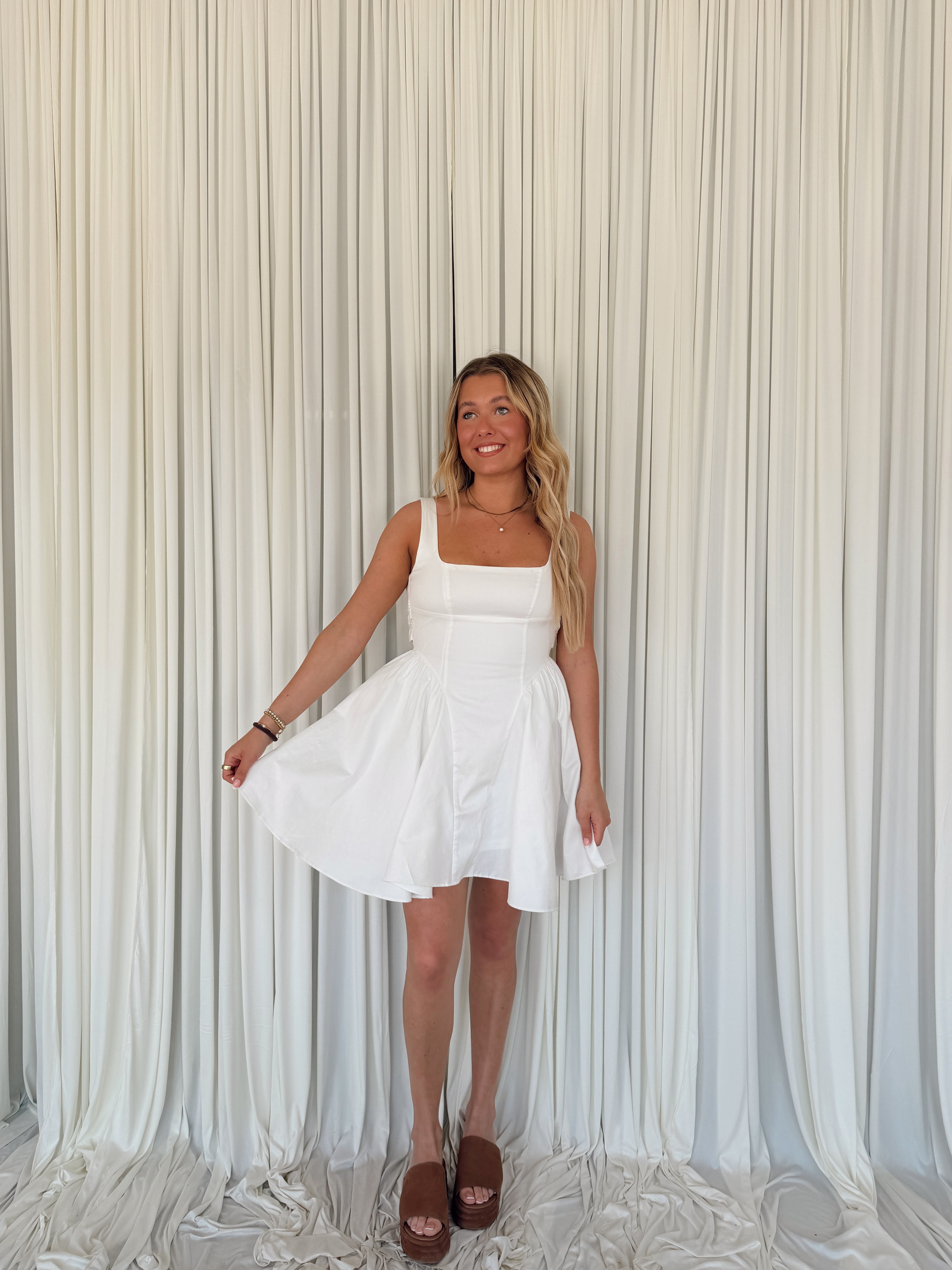 Ribbon Back Tie Mini Dress