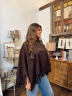 Suede Stitched Fringe Cape