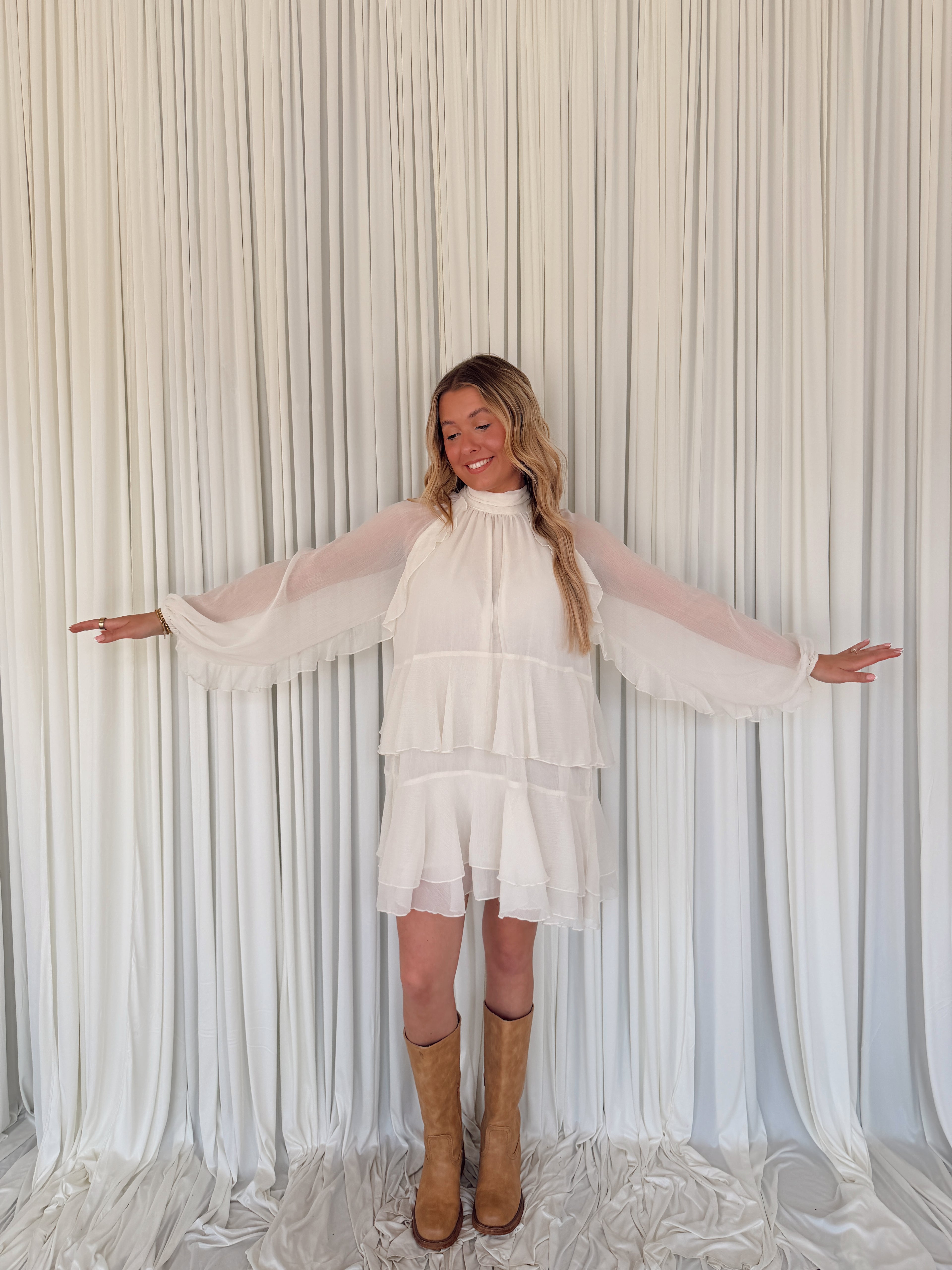 Chiffon Ruffled Mock Neck Mini