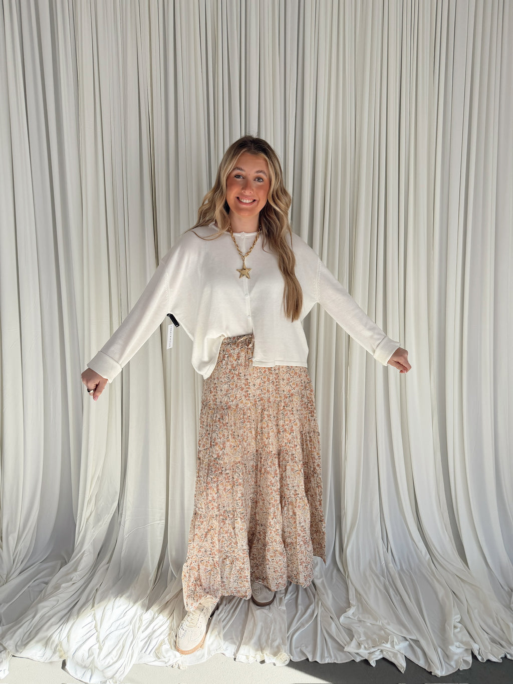 Ditsy Floral Tiered Midi Skirt