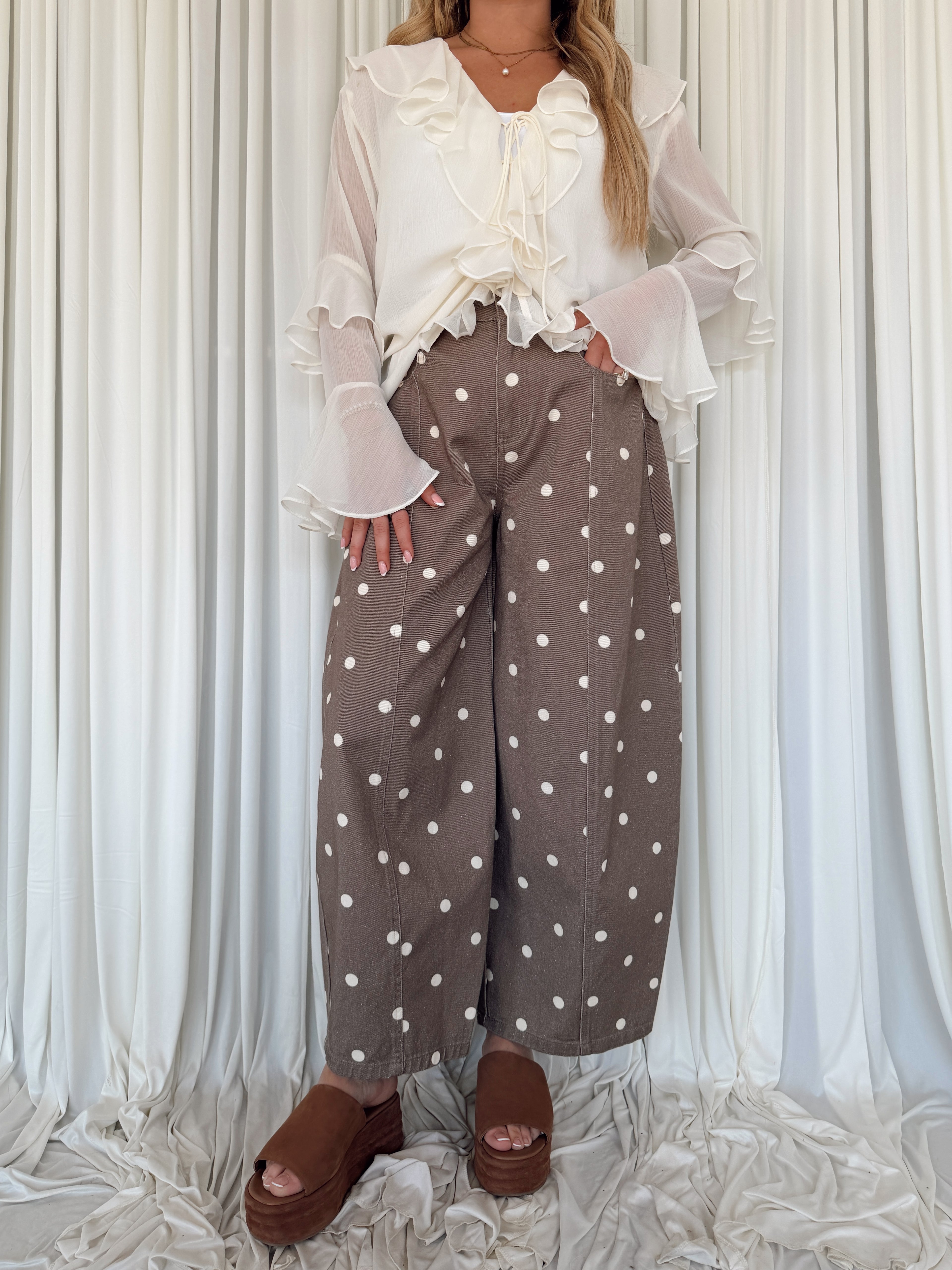 Polka Dot Printed Denim Pants