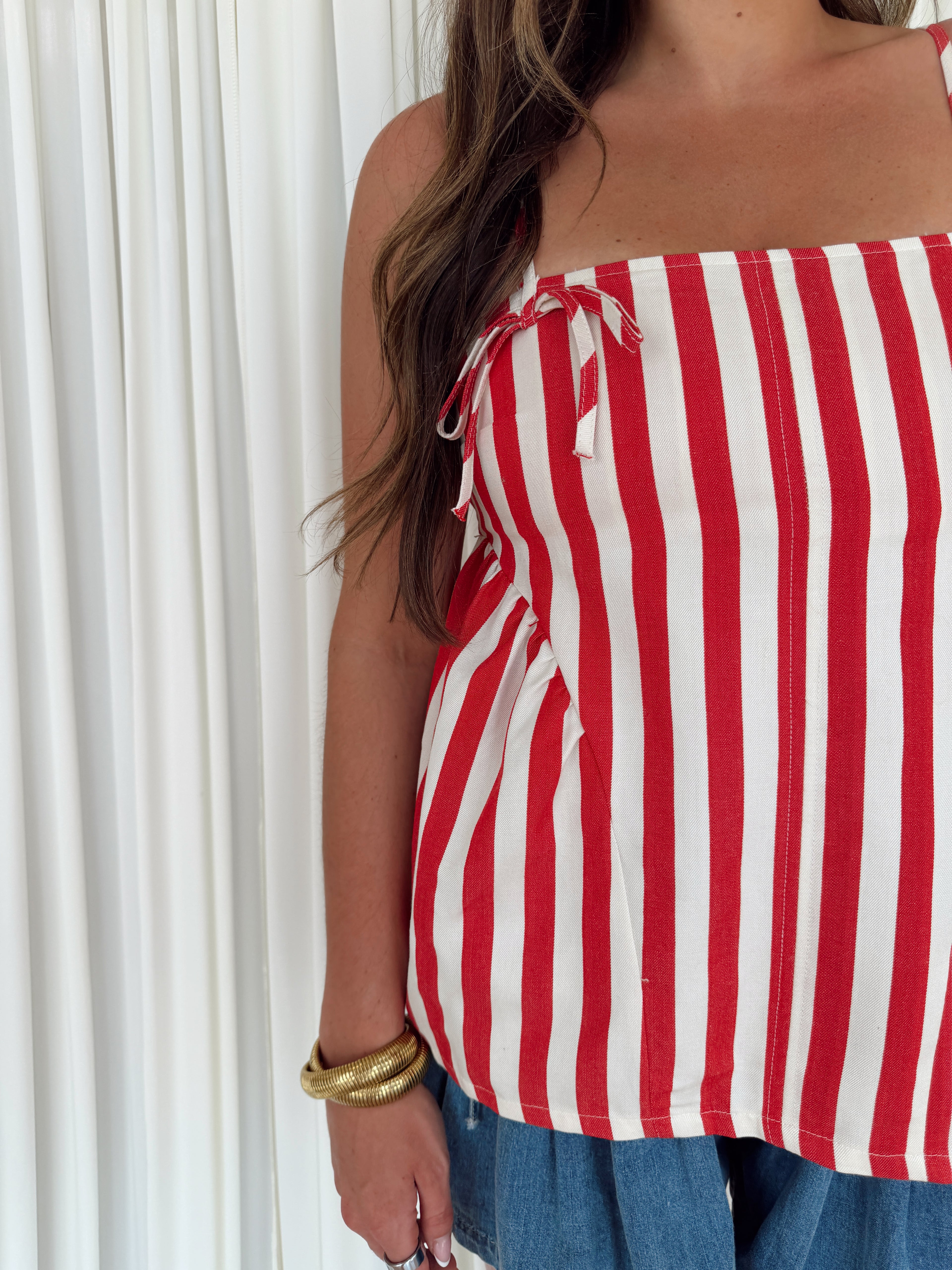 Stripe Gathered Side Detail Top