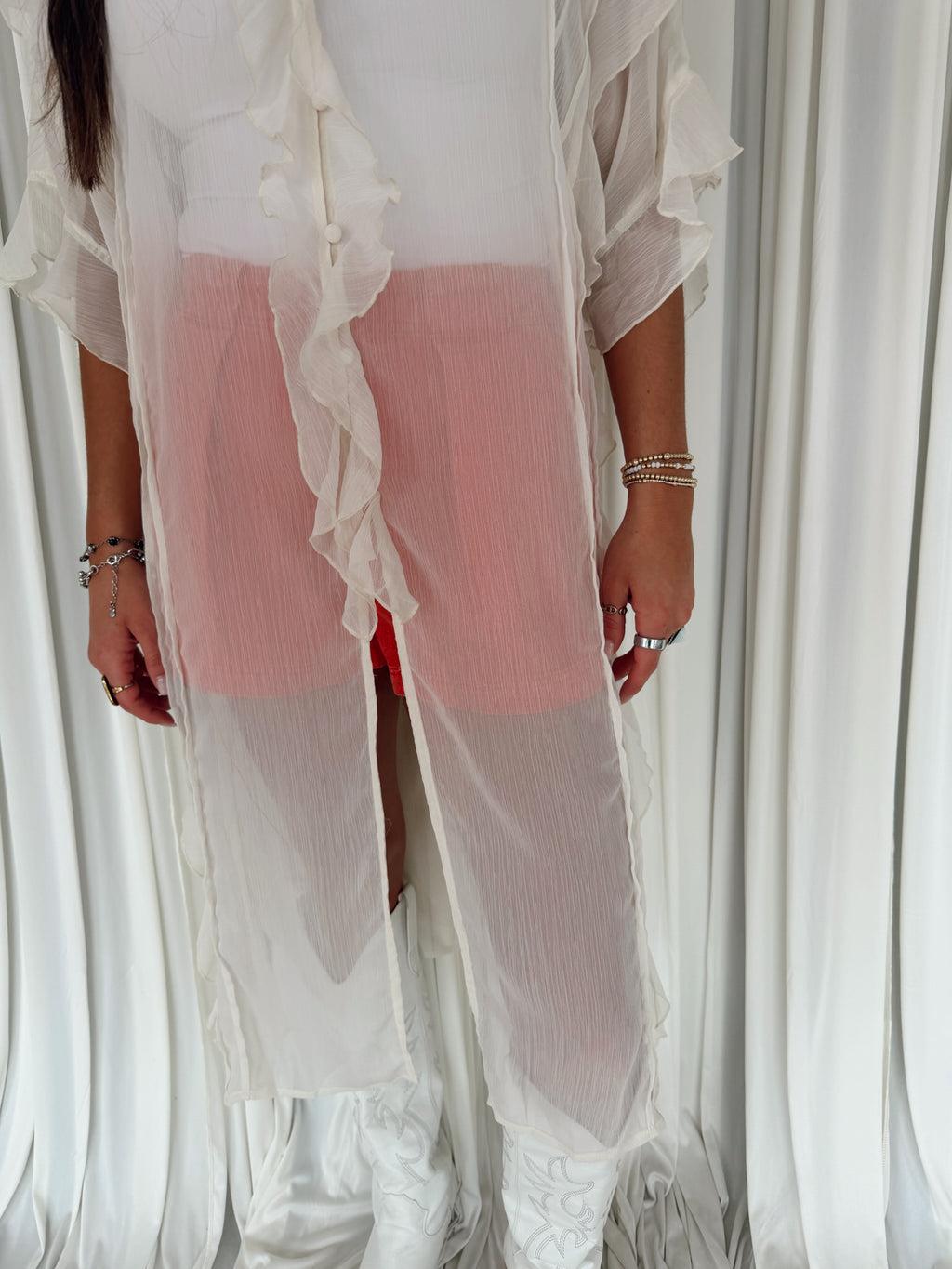 Chiffon Ruffled V-Neck Cover Up