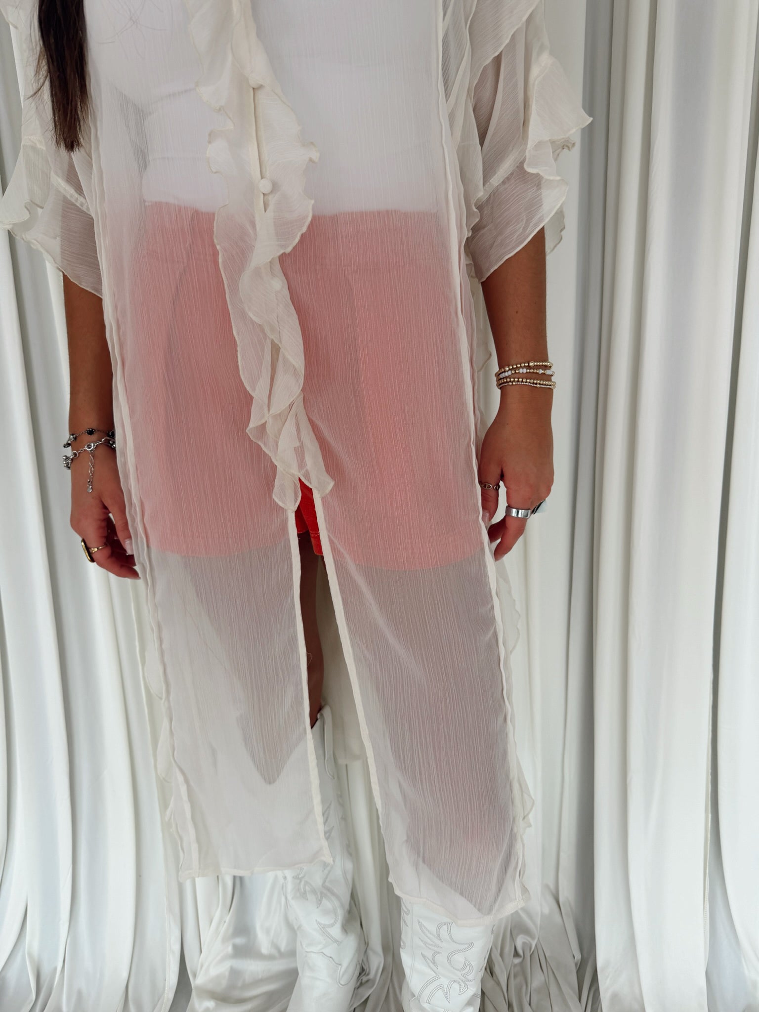 Chiffon Ruffled V-Neck Cover Up