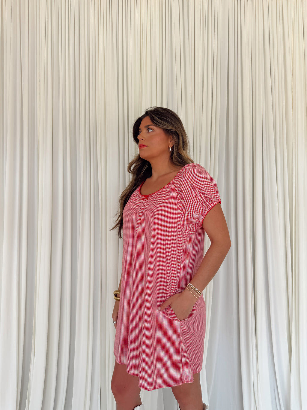 Gingham Puff Sleeve Mini Dress