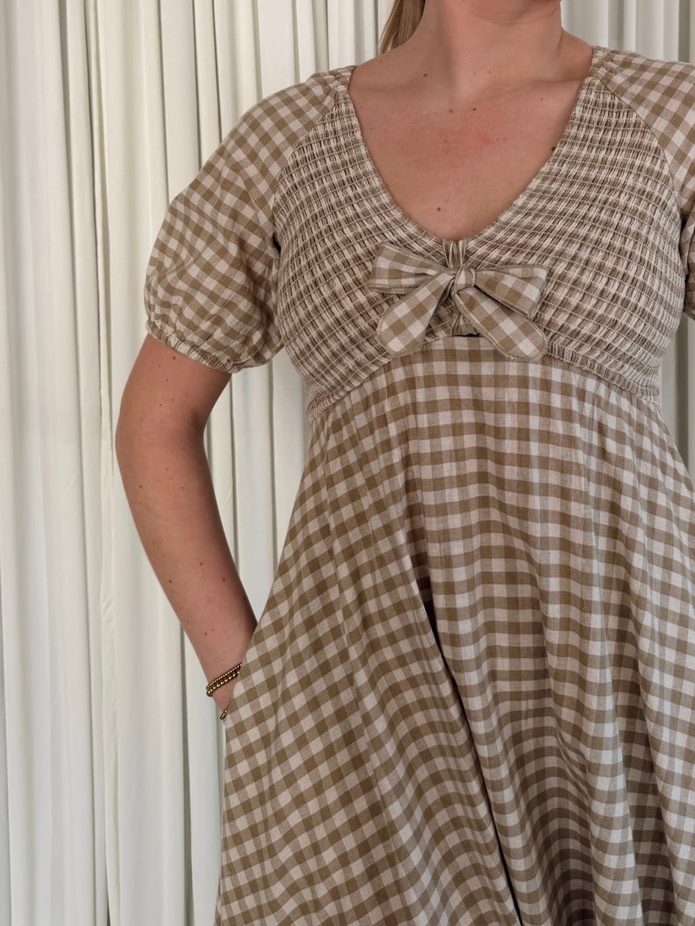 ILD6633 Smocked Gingham Maxi Dress