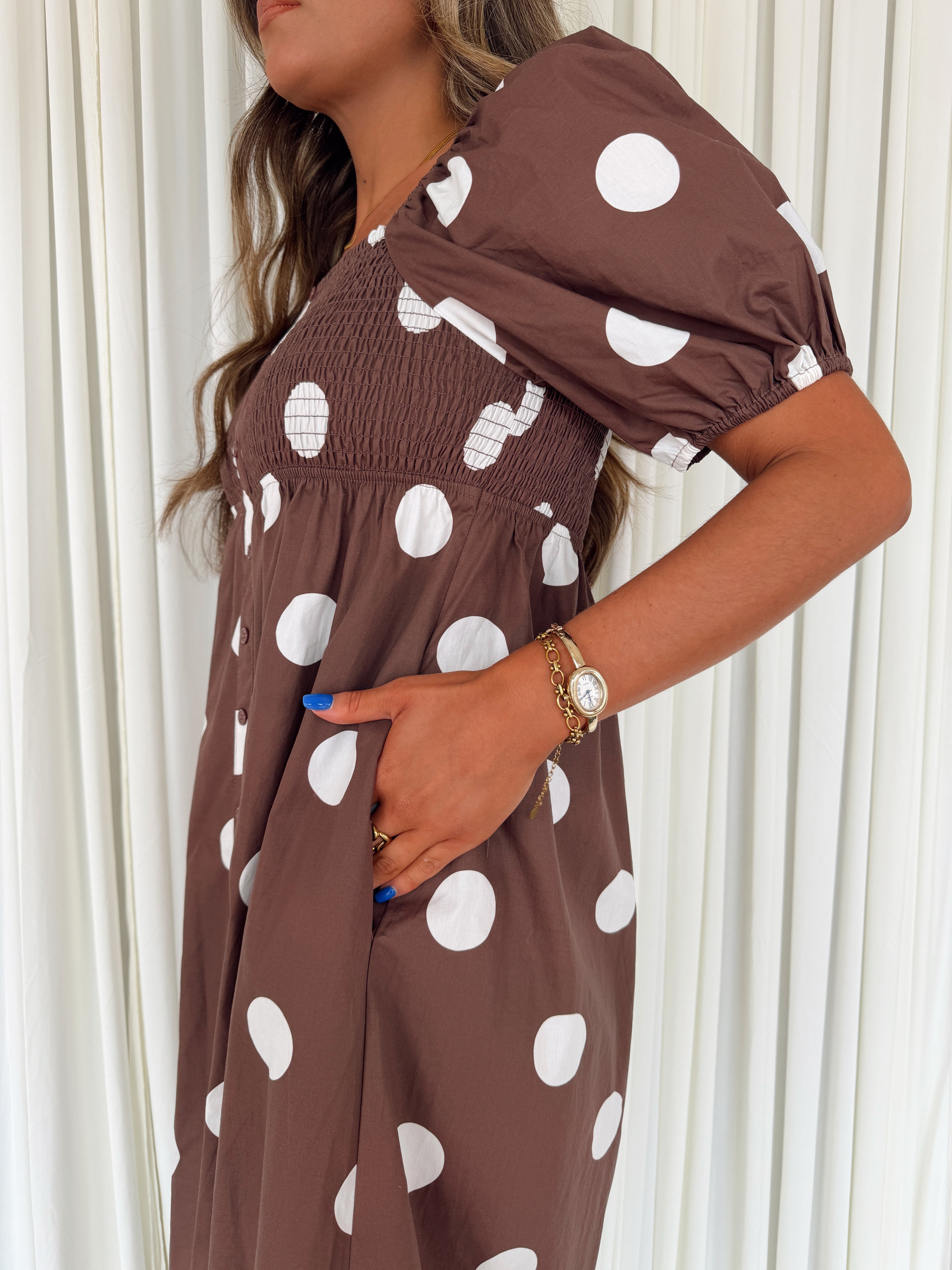 Polka Dot Puff Sleeve Maxi Dress