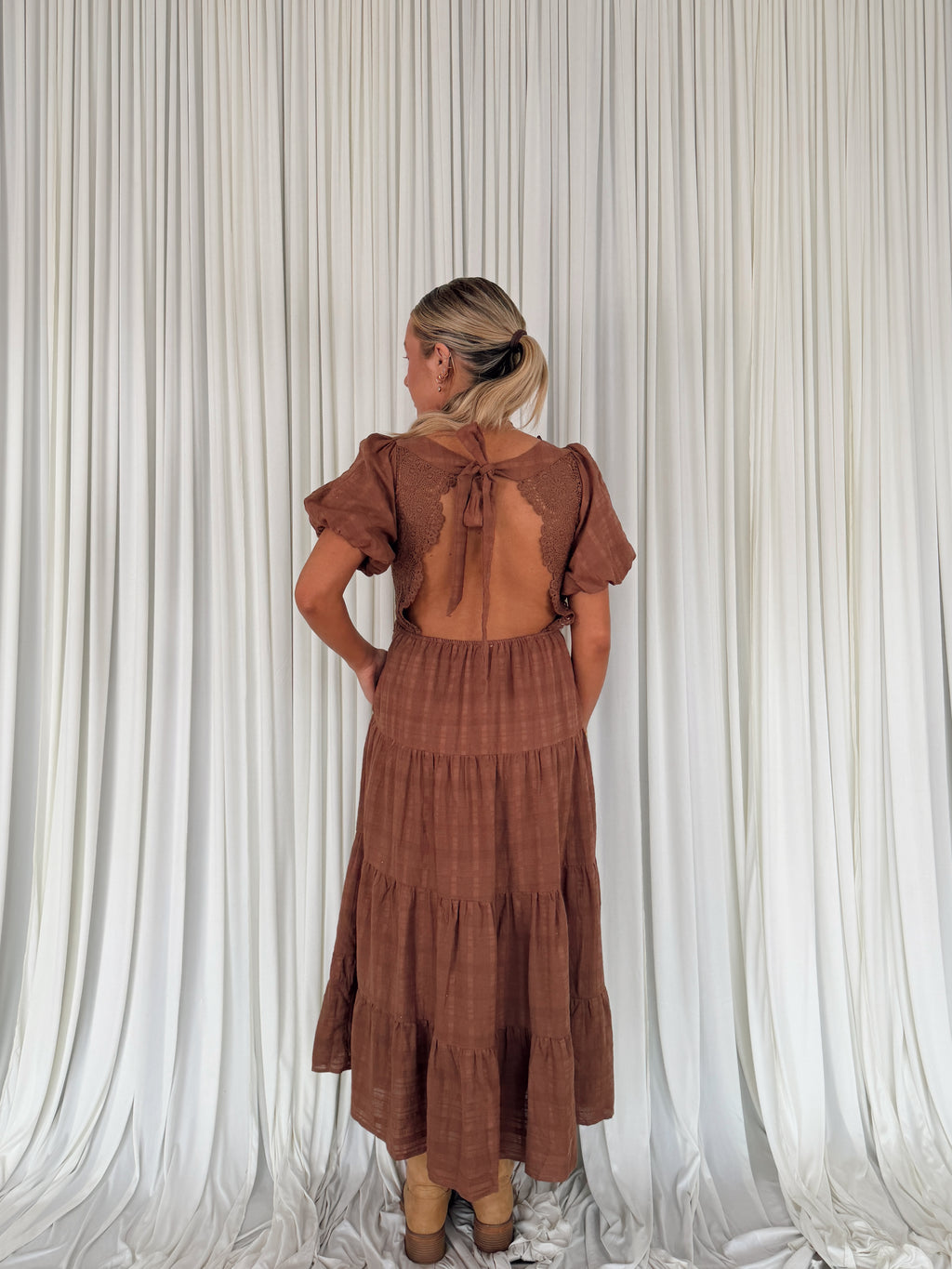 Linen Lace Bubble Sleeve Maxi