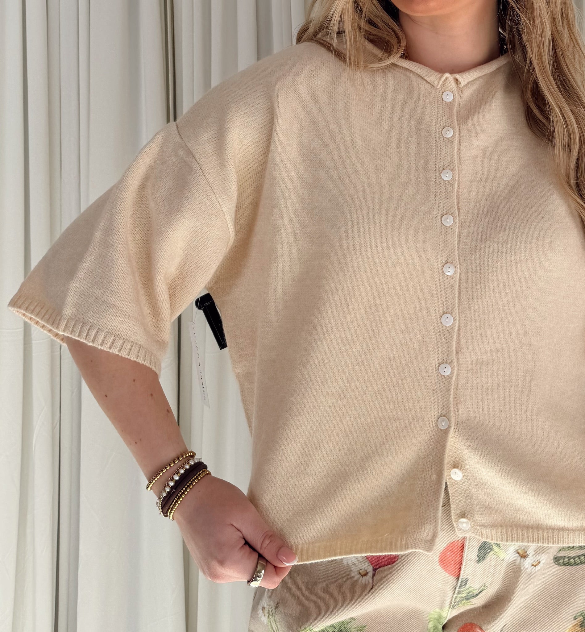 SJH15518 Solid Half Sleeve Cardigan