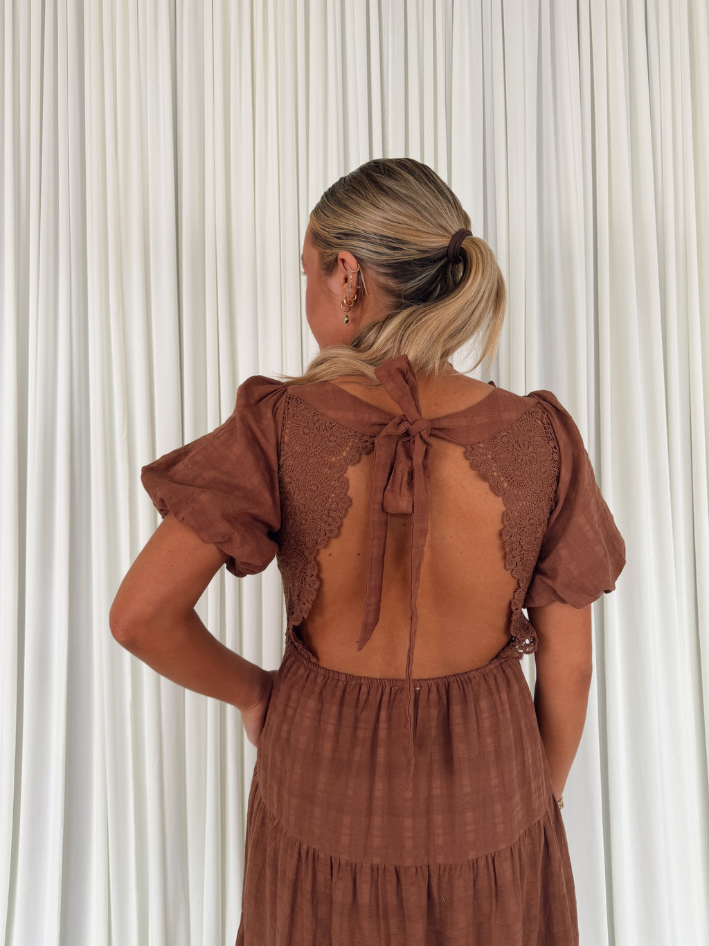 Linen Lace Bubble Sleeve Maxi