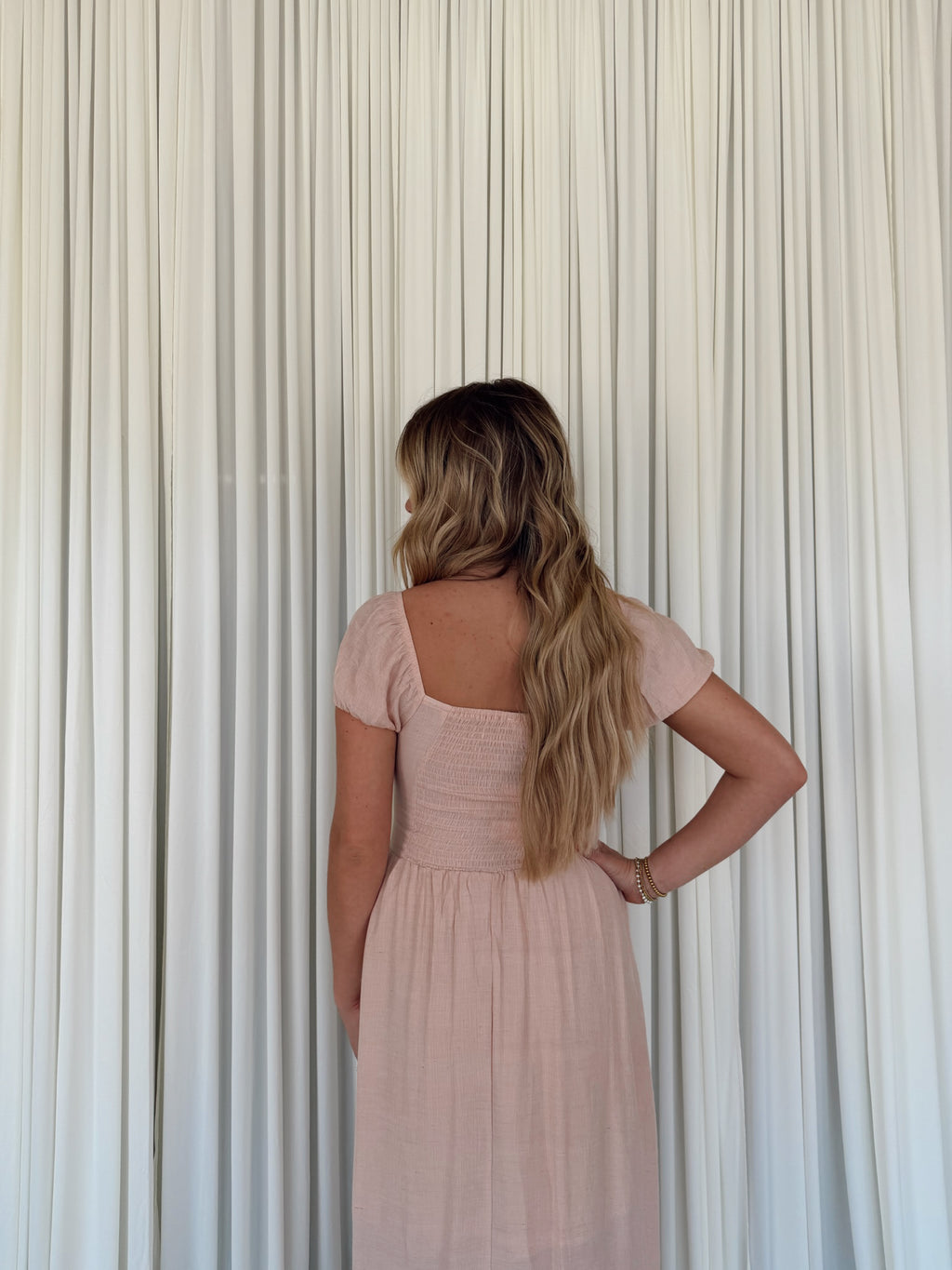 Ruched Detail Puff Sleeve Midi Dress