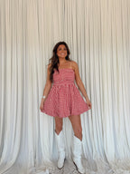 Gingham Print Smocking Tube Mini