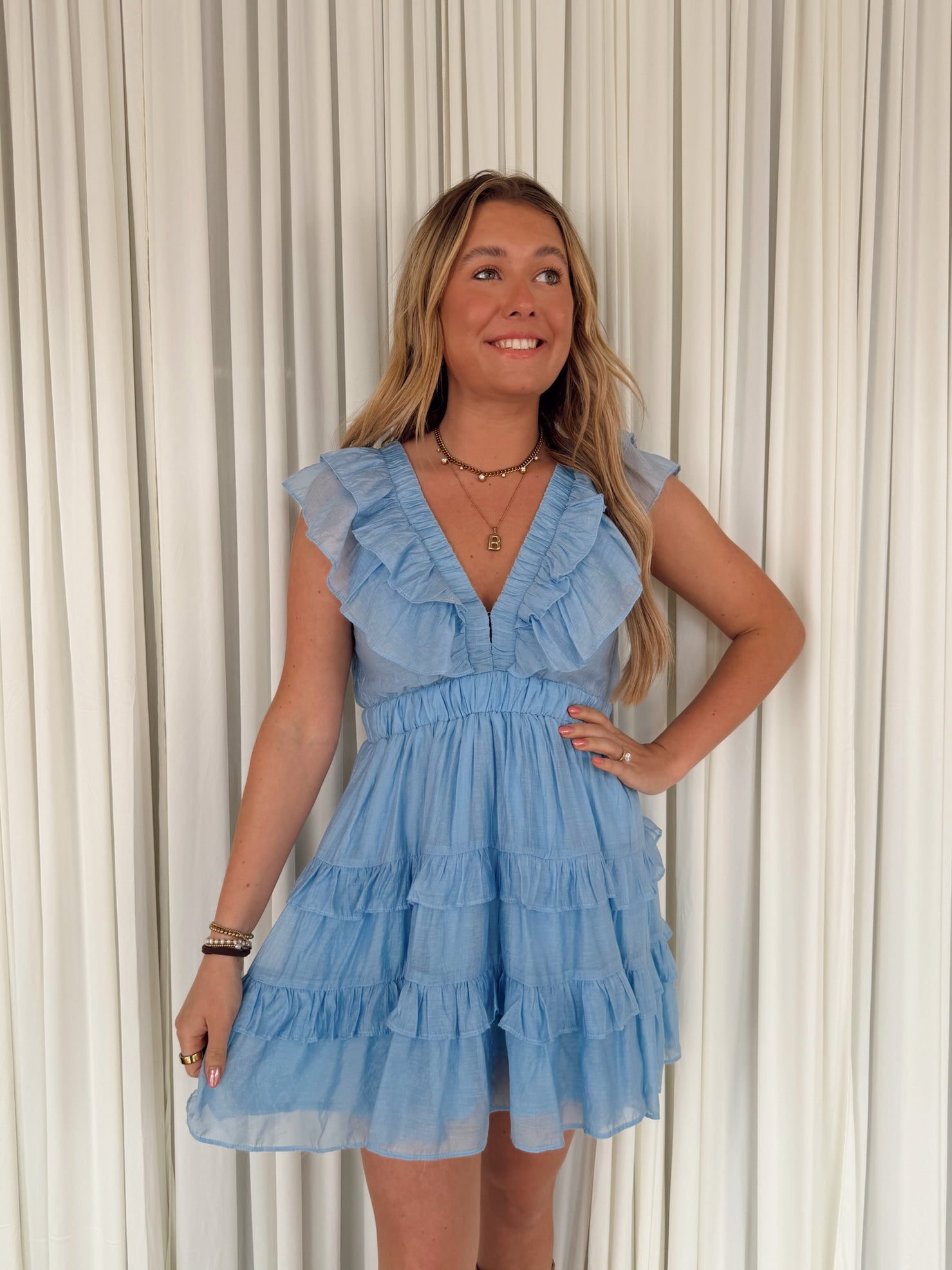 V-Neck Ruffle Tiered Dress