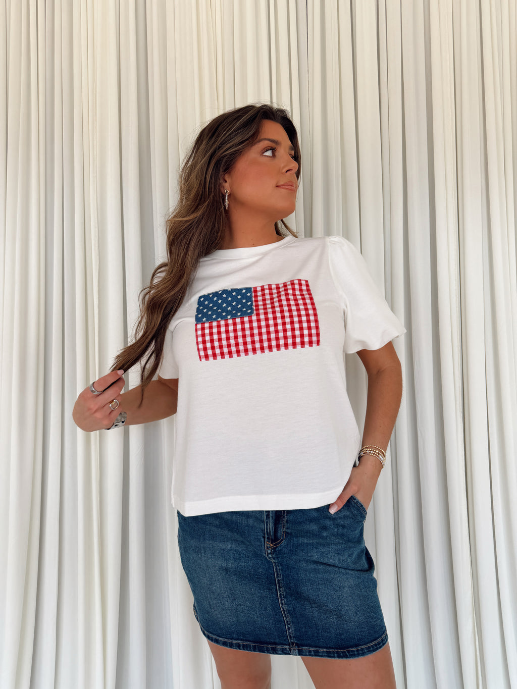 American Flag Patch Knit Top