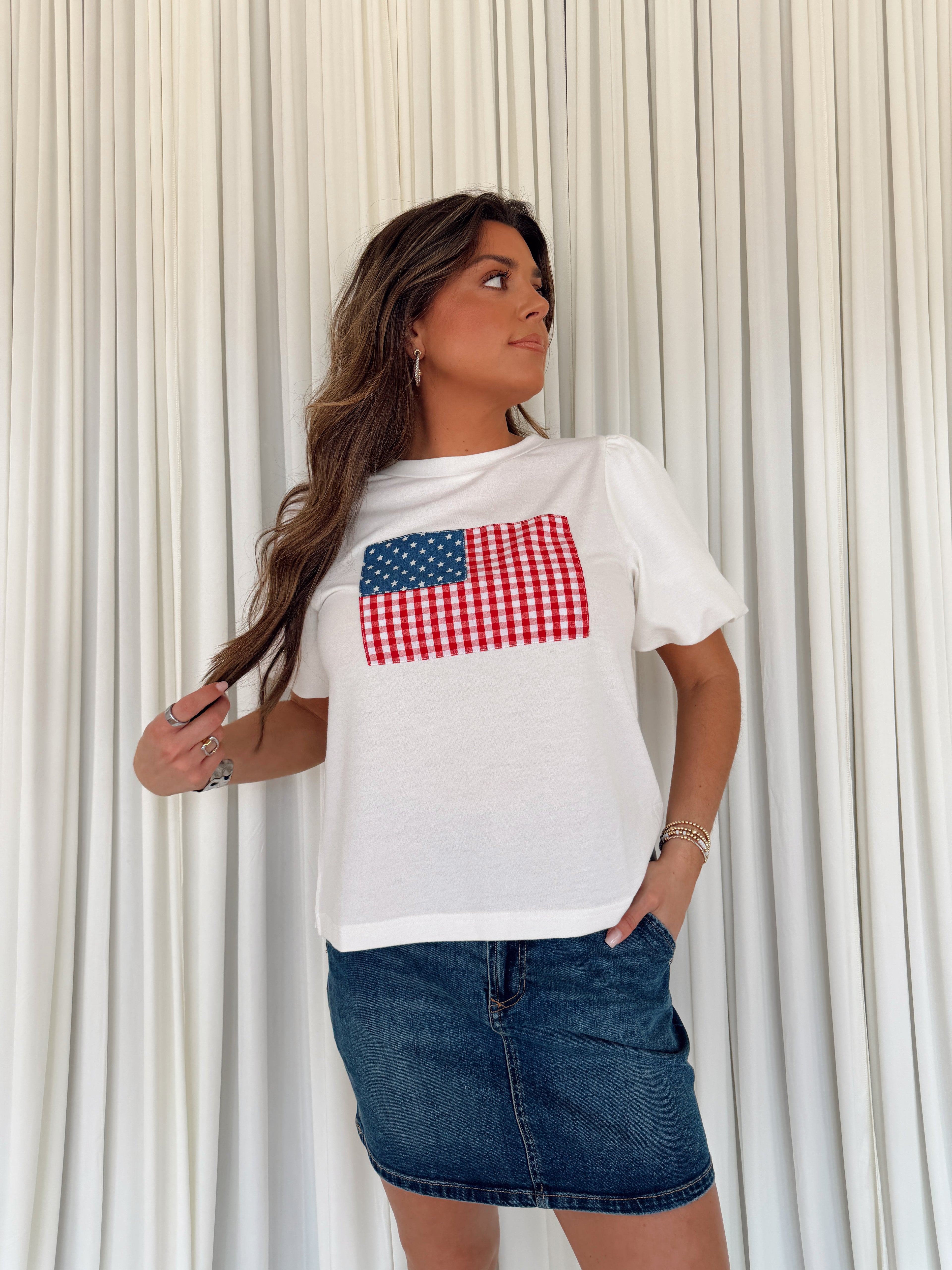 American Flag Patch Knit Top