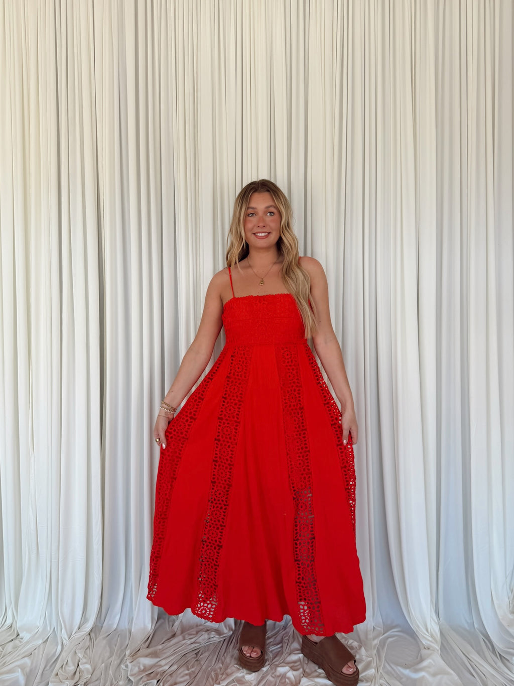 Crochet Lace Paneled Maxi Dress