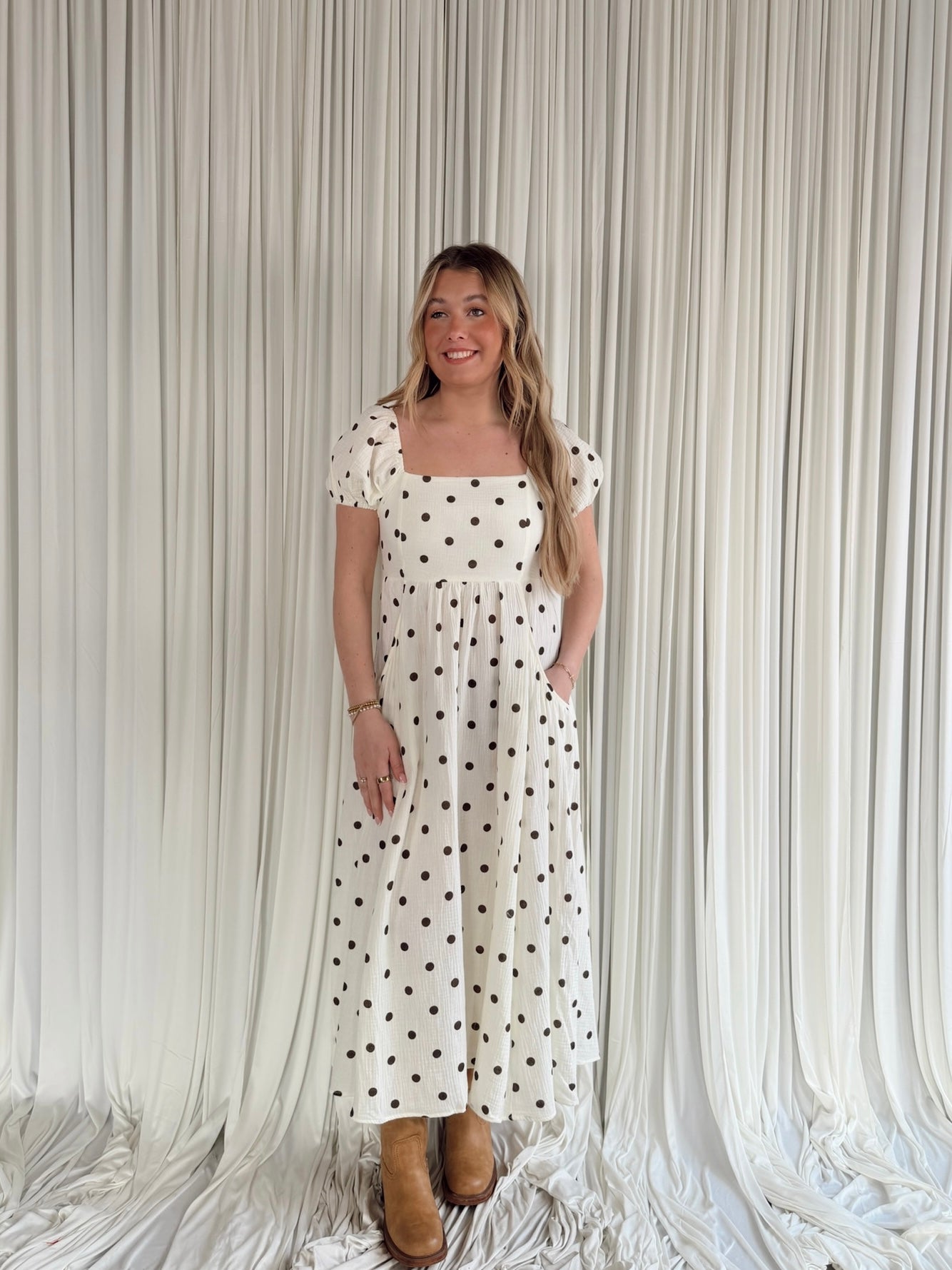 Polka Dot Cotton Midi Dress