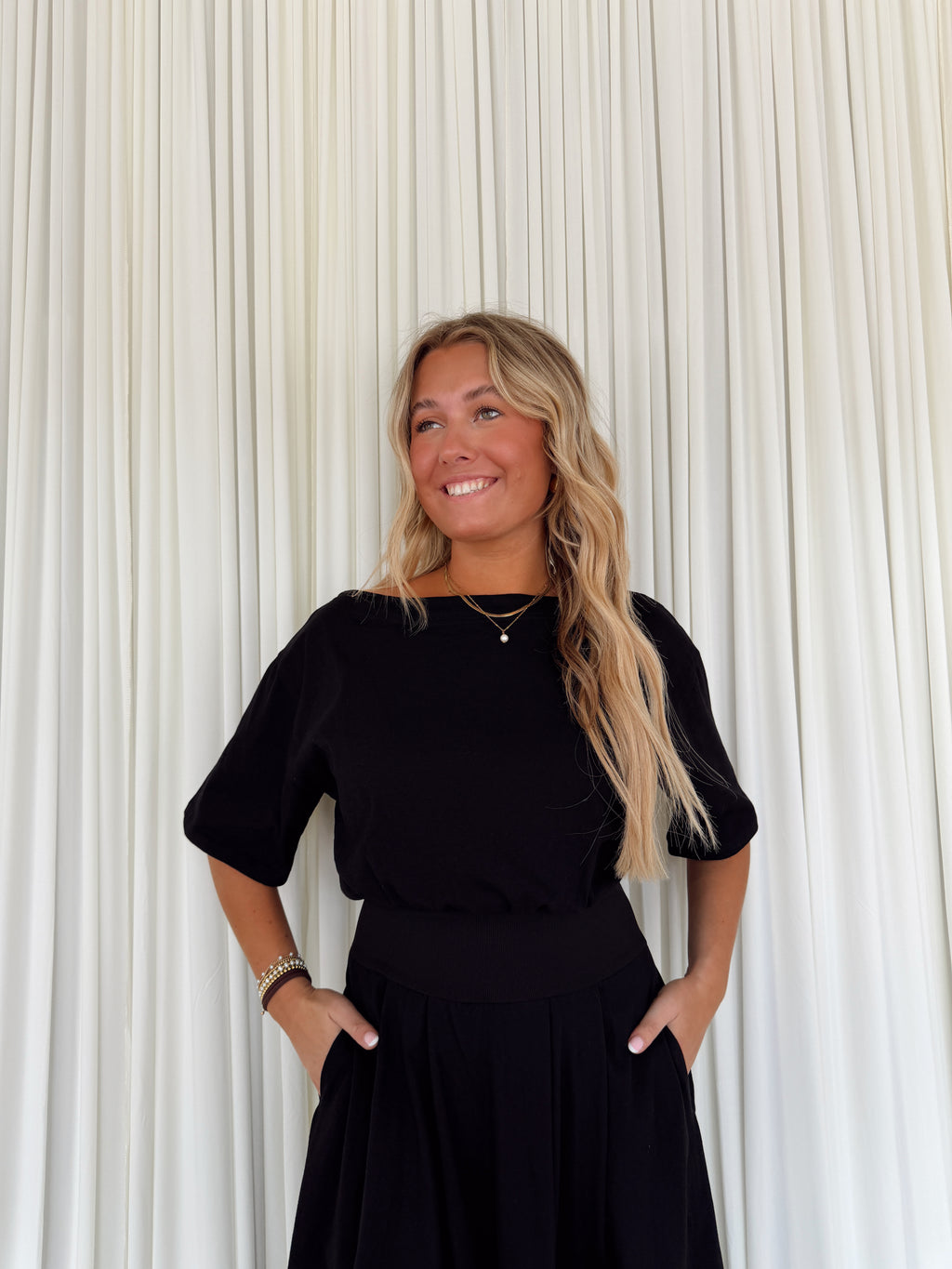 Boatneck Cinch Waist Dress