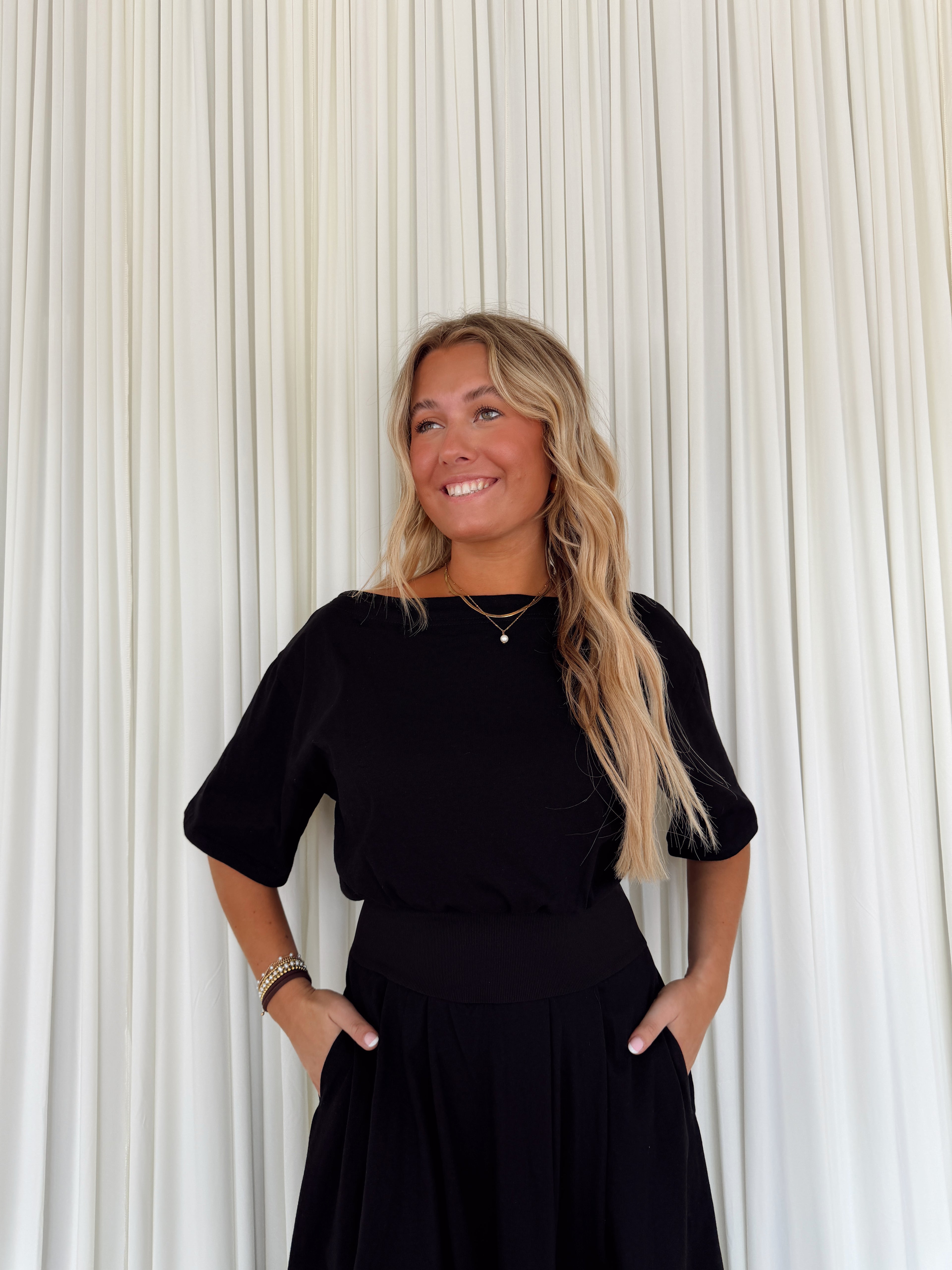 Boatneck Cinch Waist Dress