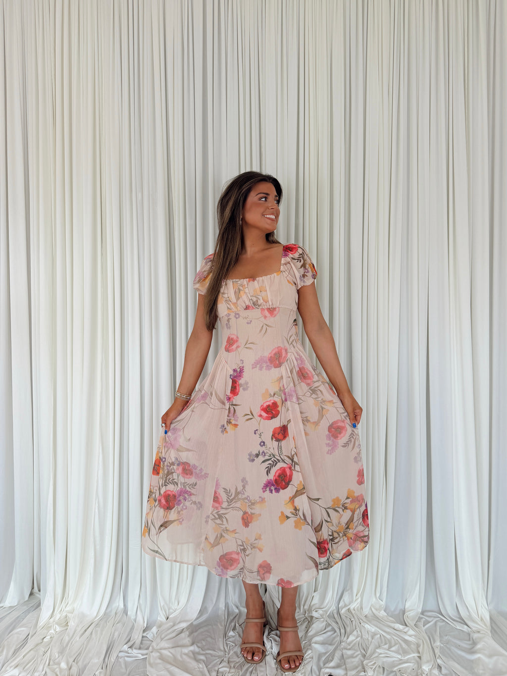 Chiffon Floral Print Midi Dress